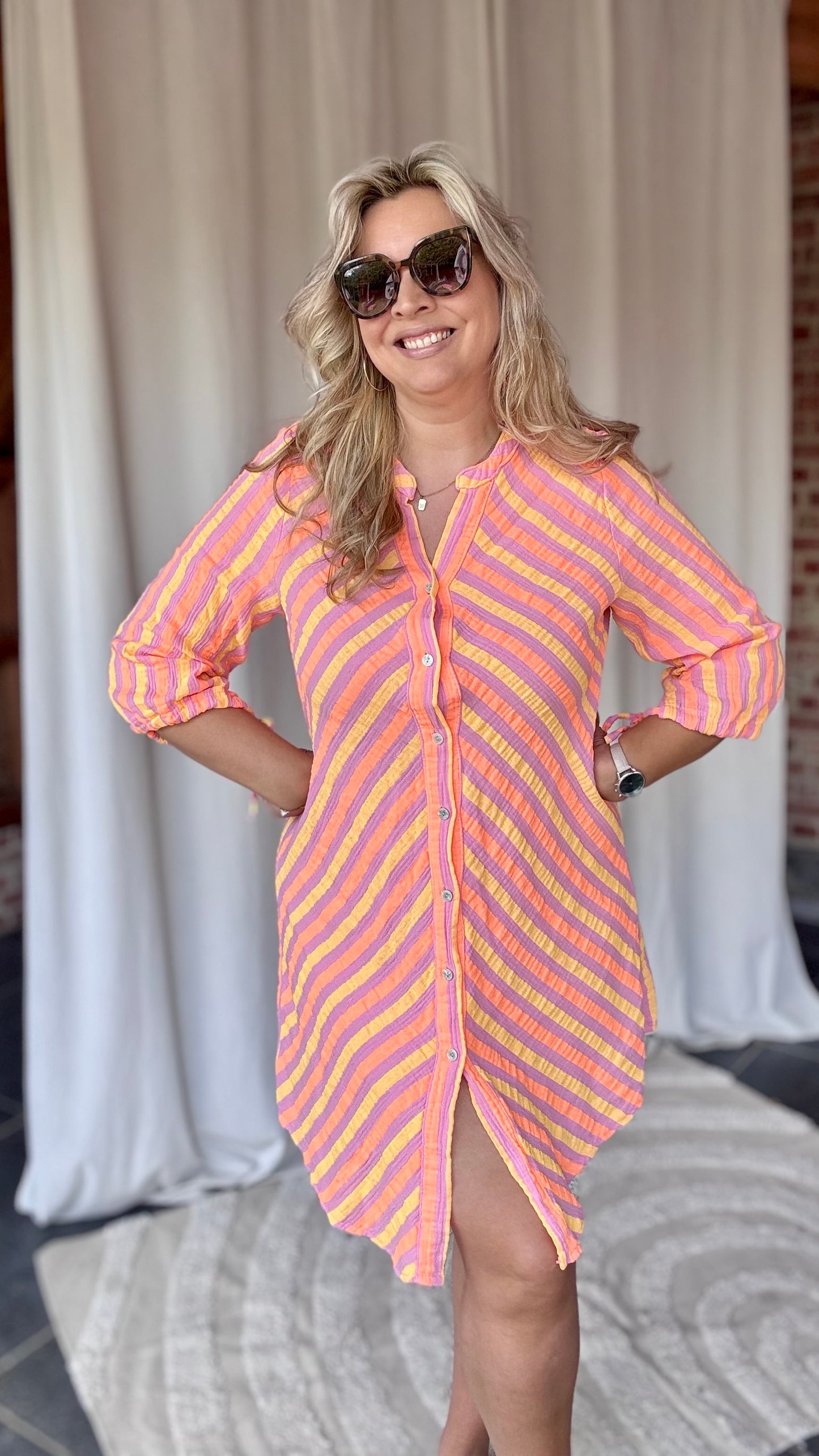 Fluo Striped jurk oranje
