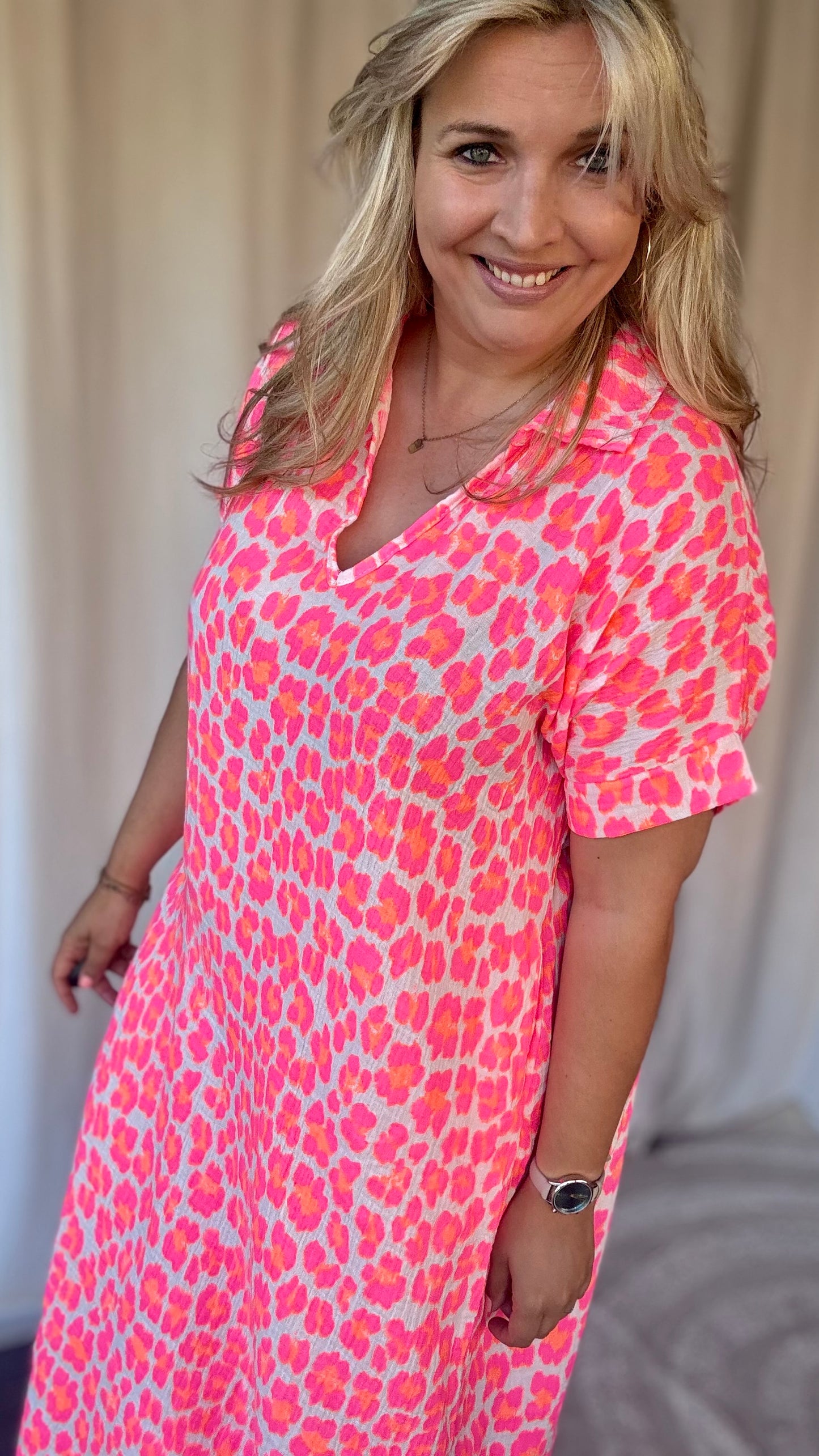 Neon jungle jurk roze