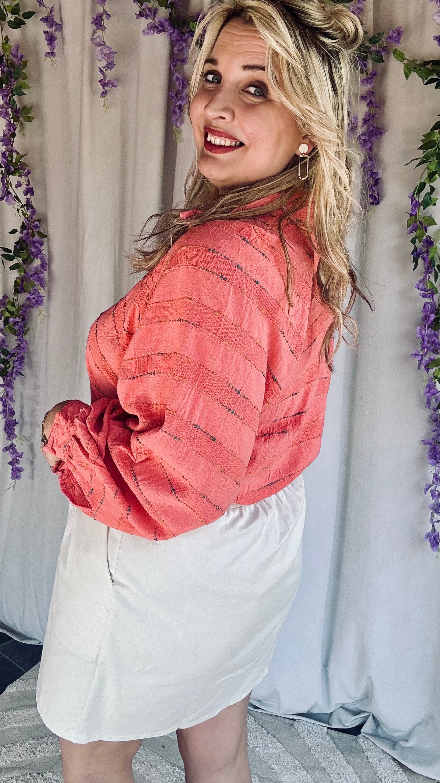 Striped elegance blouse koraal