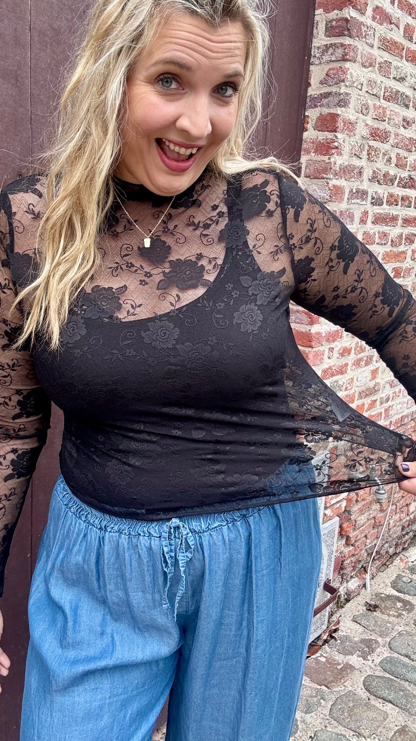 Black flower mesh top