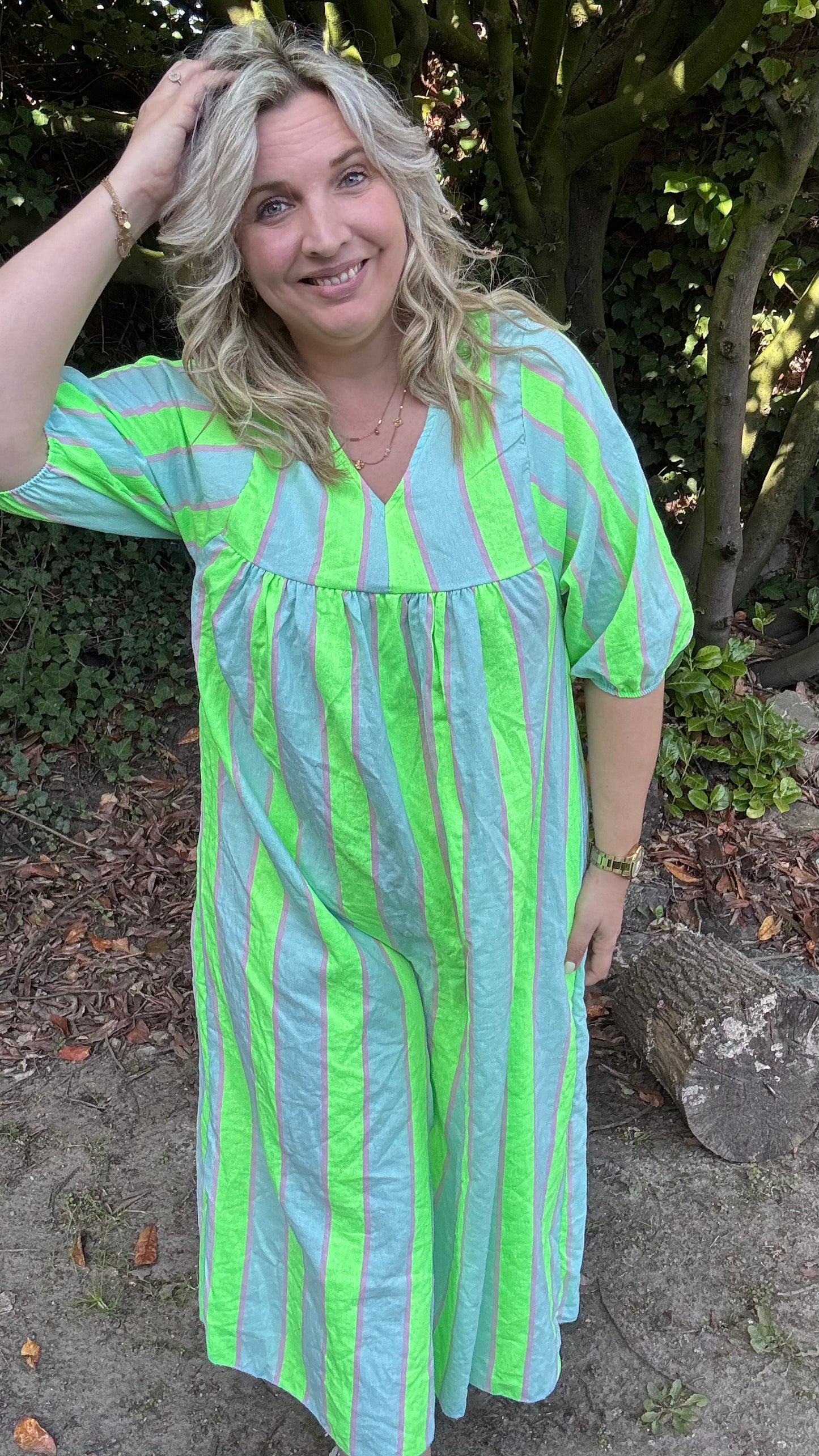 Neon stripes dress - groen