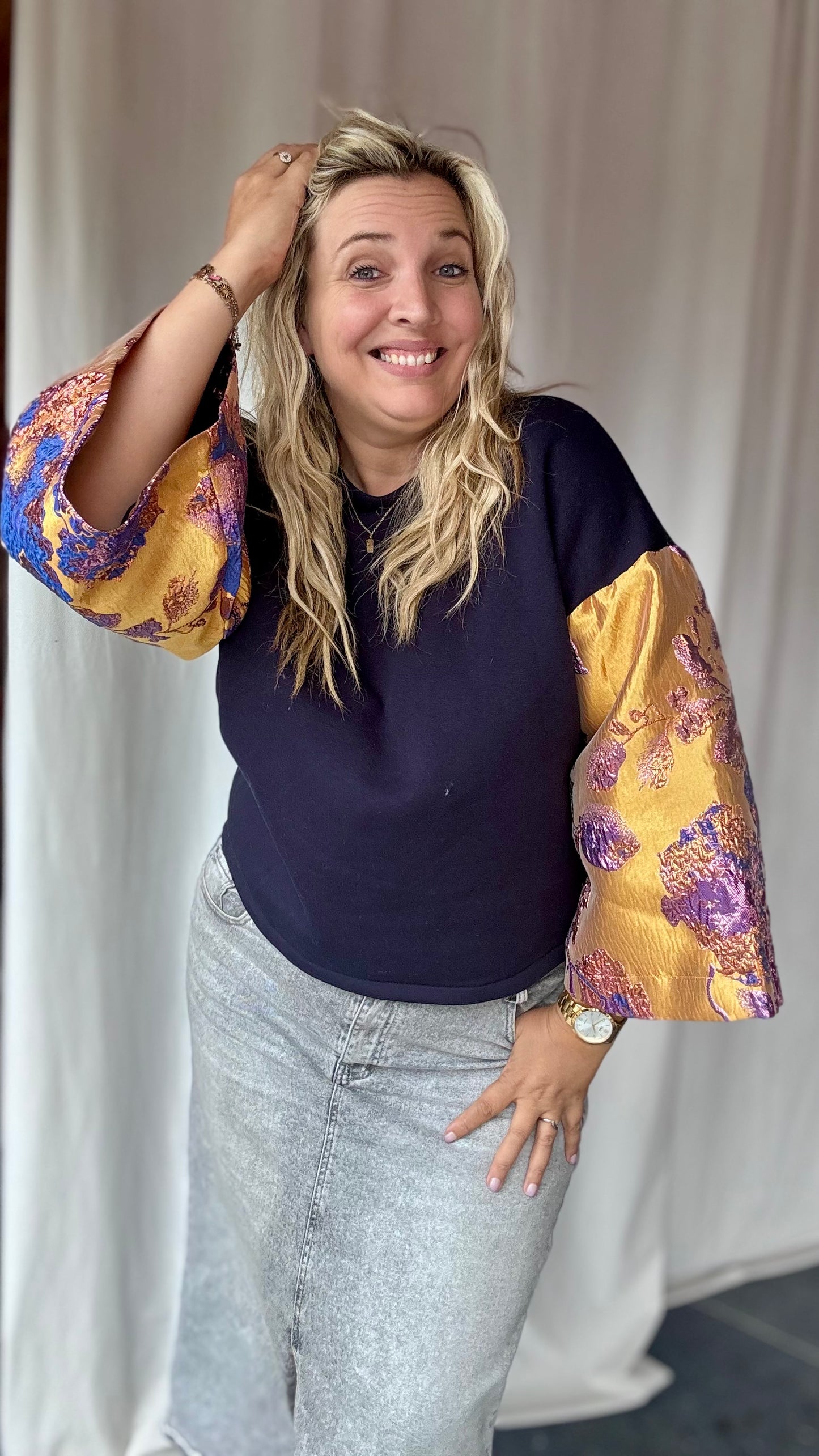Shimmer sweater - Navy/goud