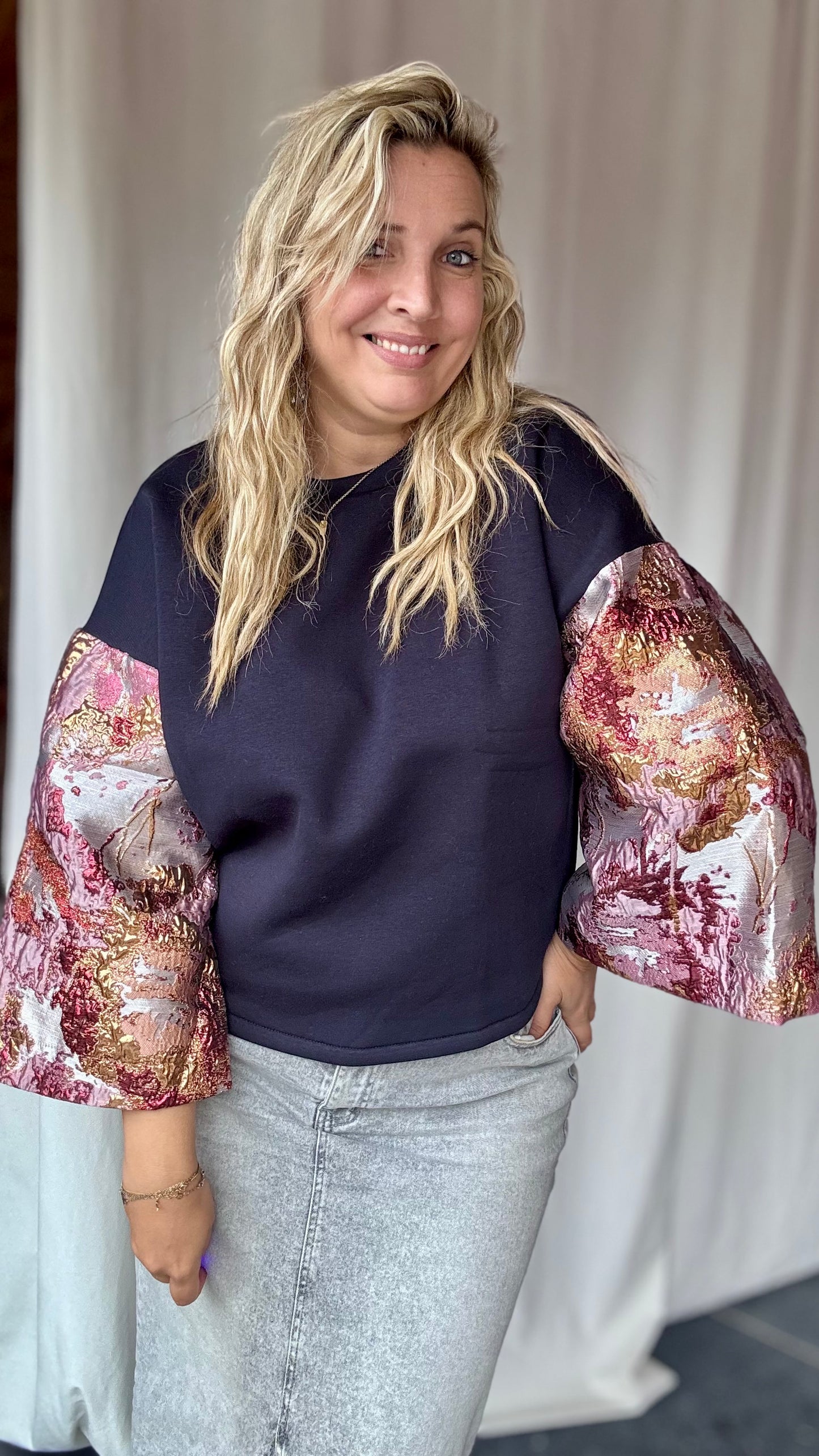 Shimmer sweater - Navy/rosé