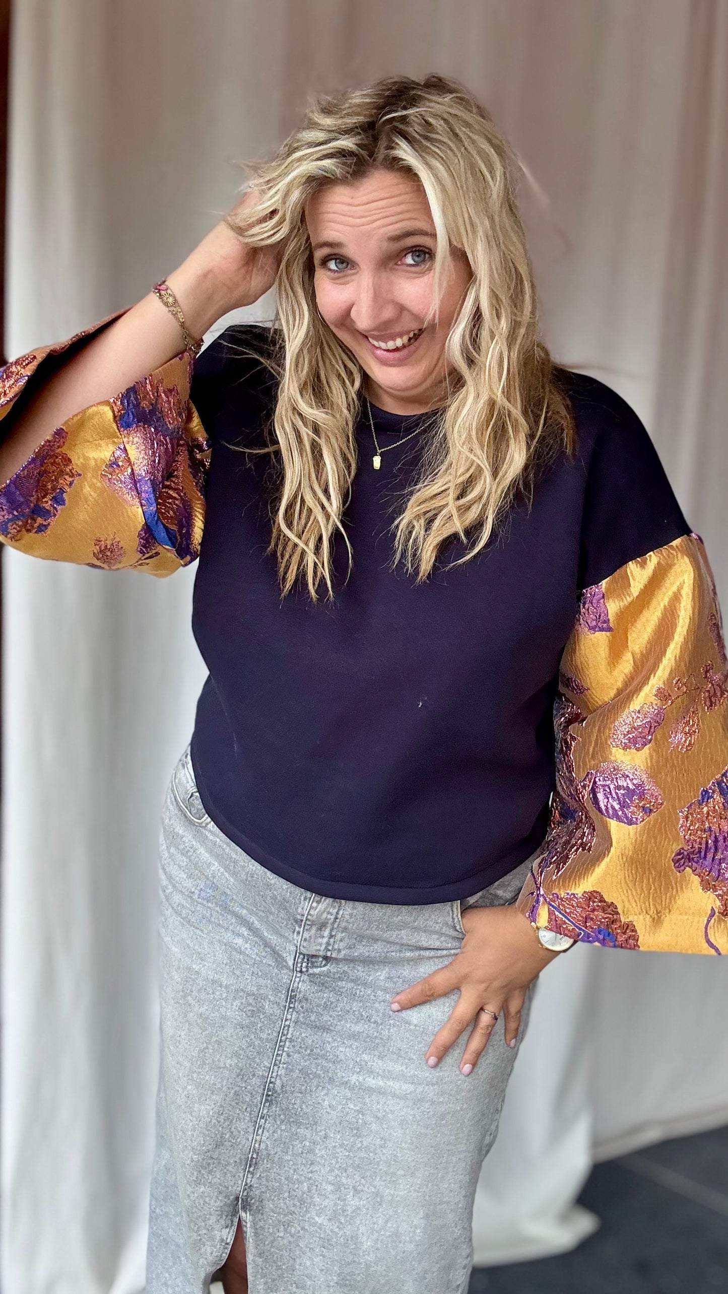 Shimmer sweater - Navy/goud