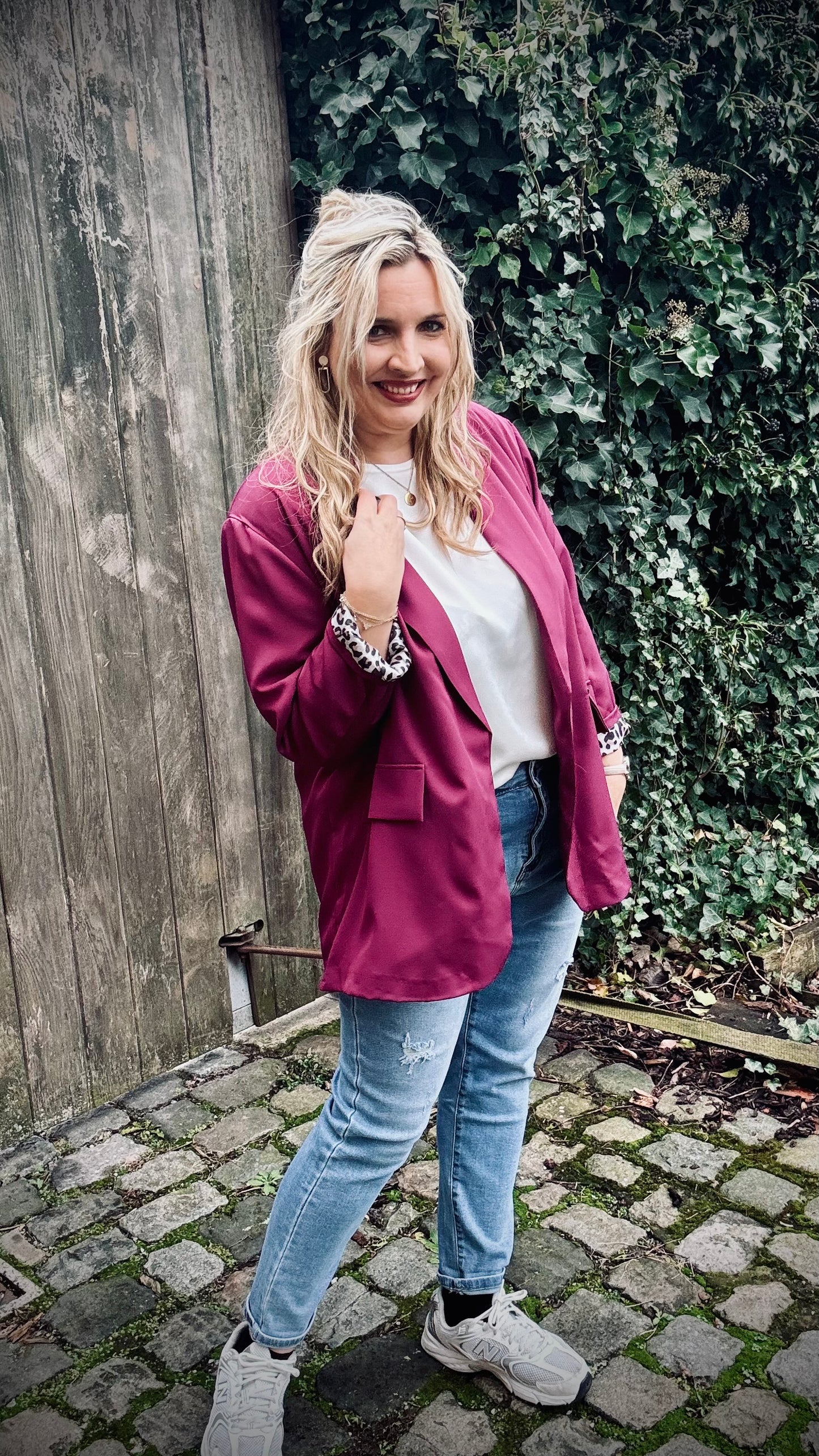 Leopard touch blazer plum