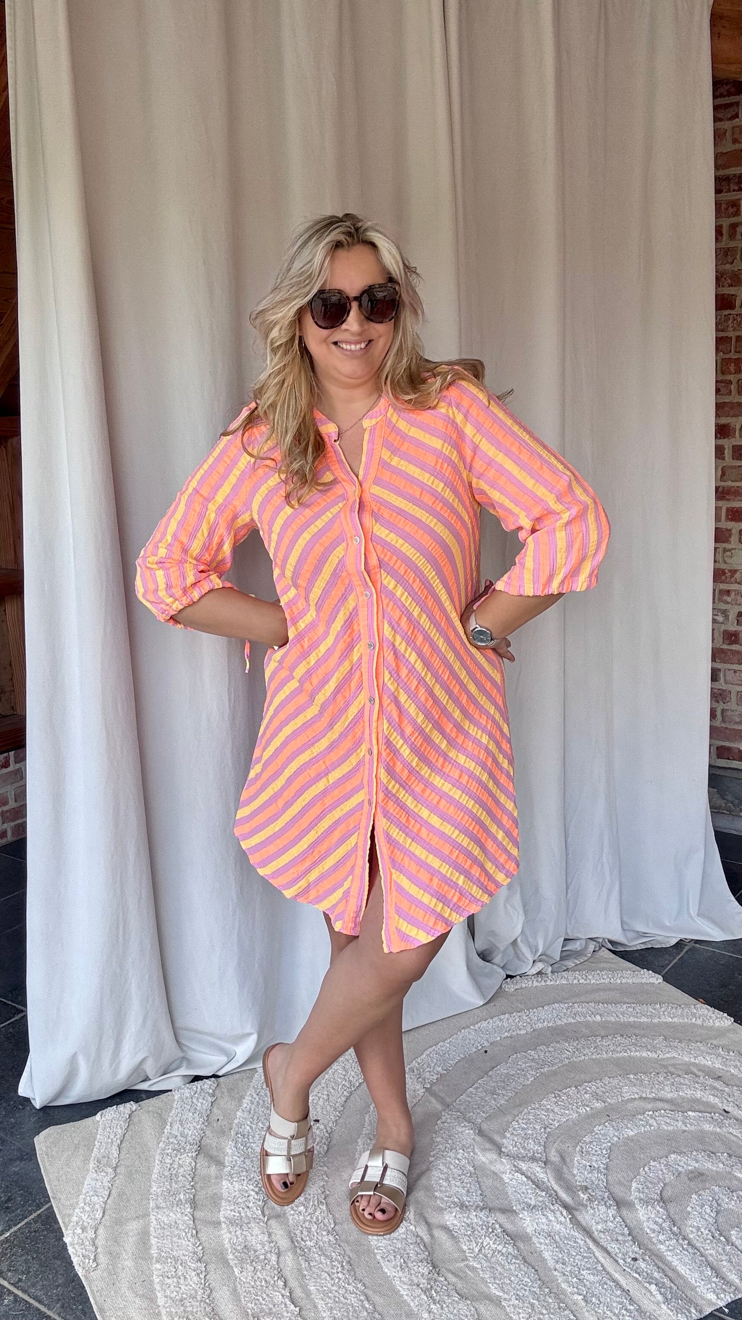 Fluo Striped jurk oranje