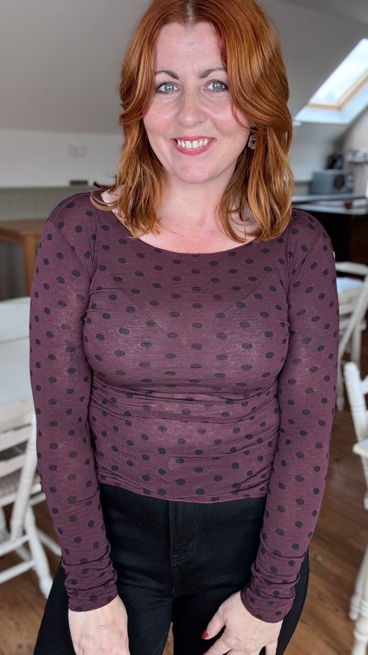 Cashmere touch longsleeve - Bordeaux dots