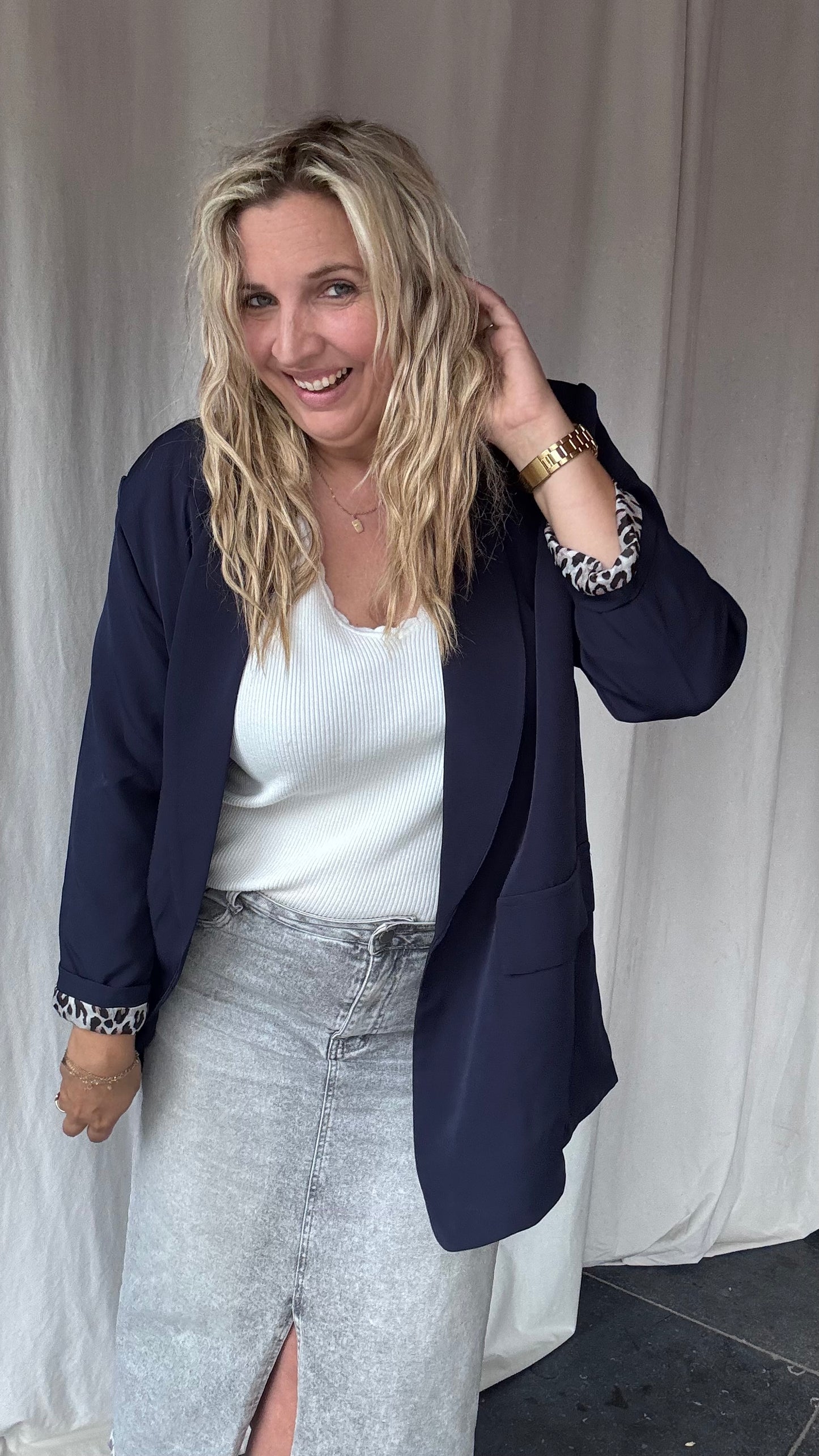 Leopard touch blazer donkerblauw