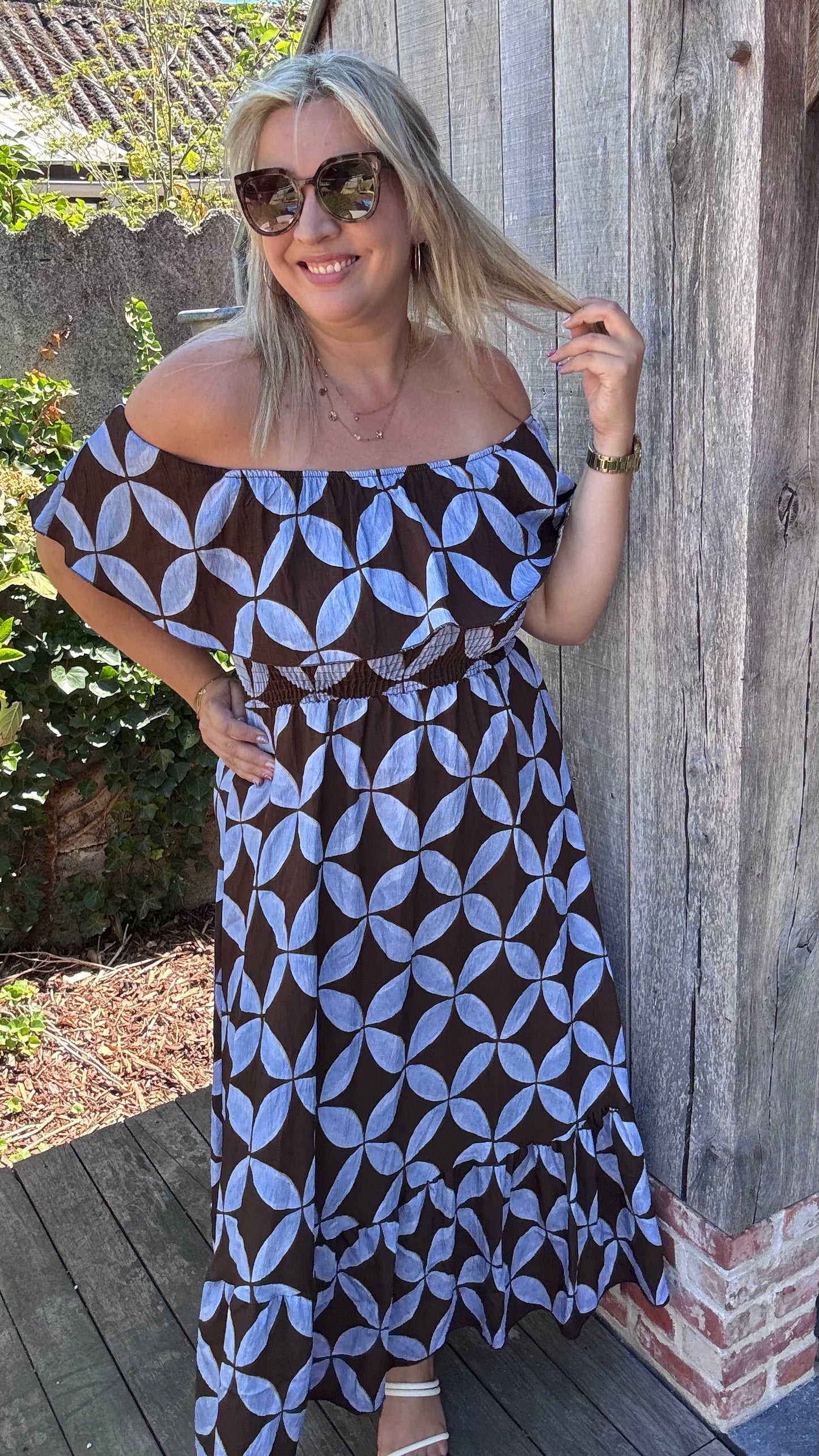 Rozanna off-shoulder jurk - Blauw
