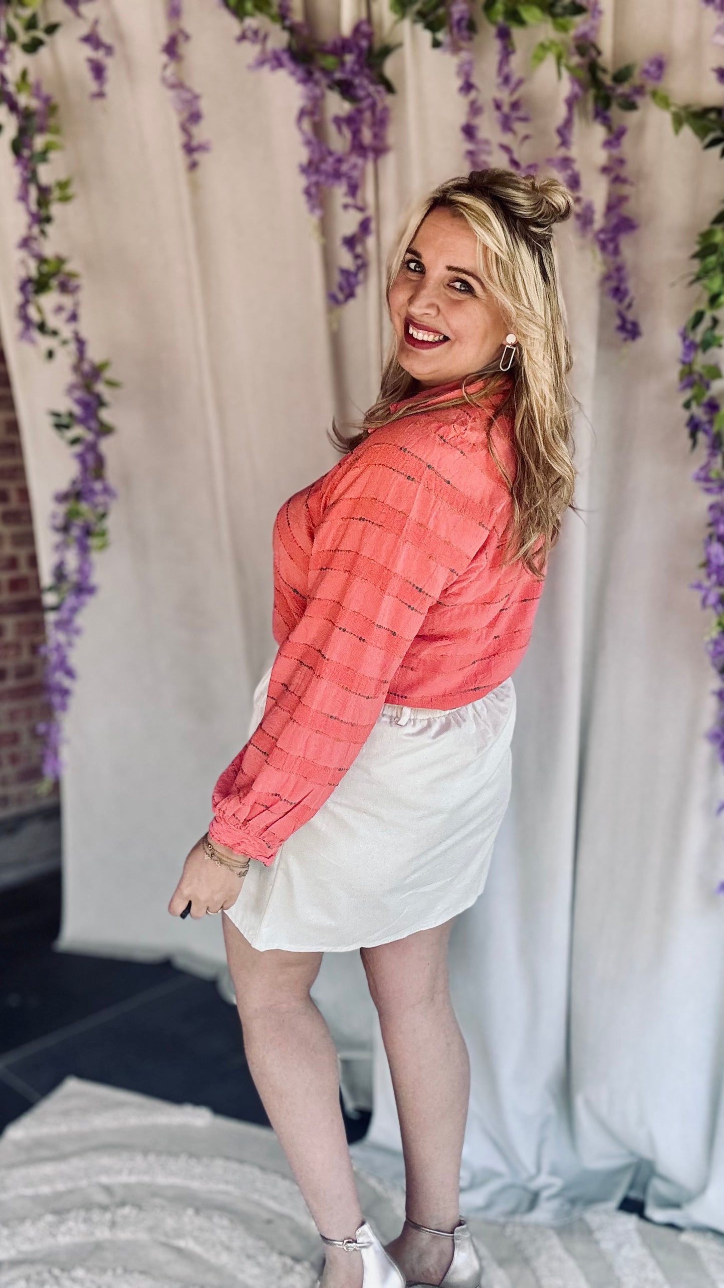Striped elegance blouse koraal