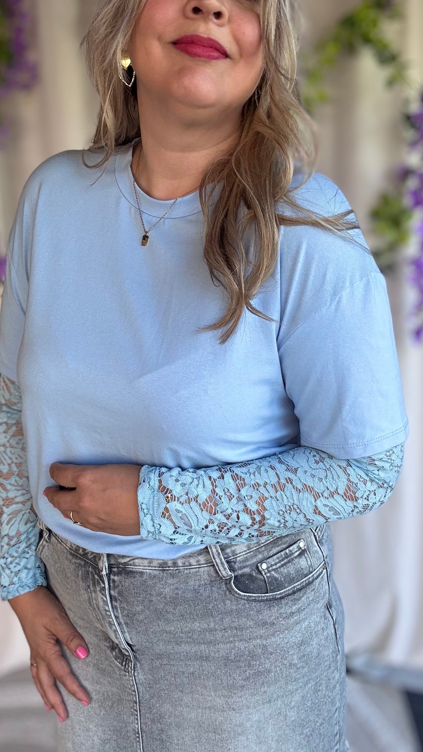 Lace love shirt babyblauw