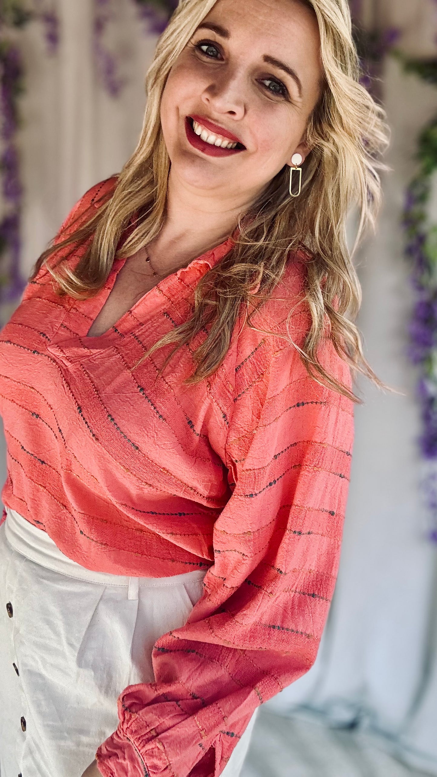 Striped elegance blouse koraal