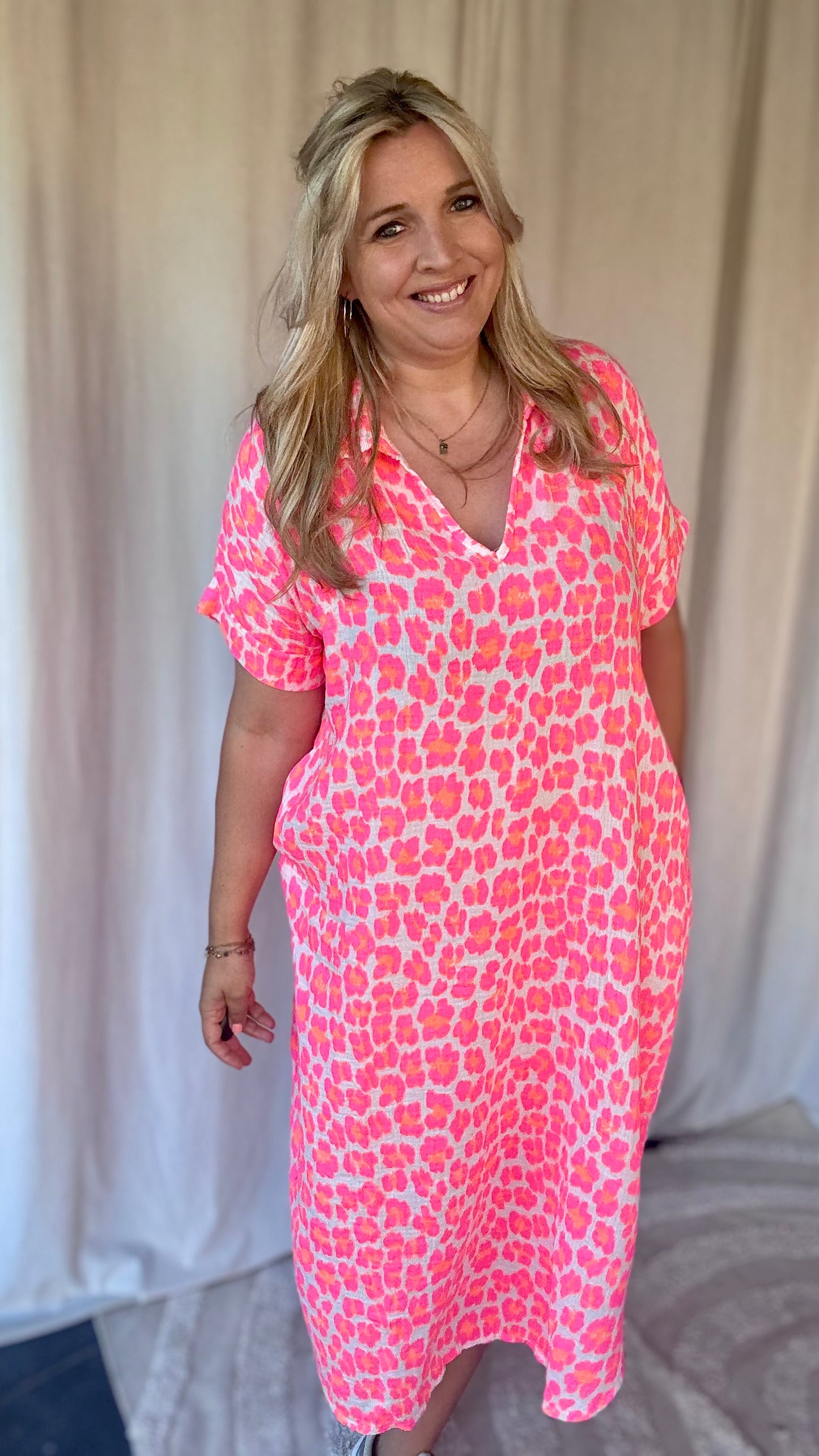 Neon jungle jurk roze