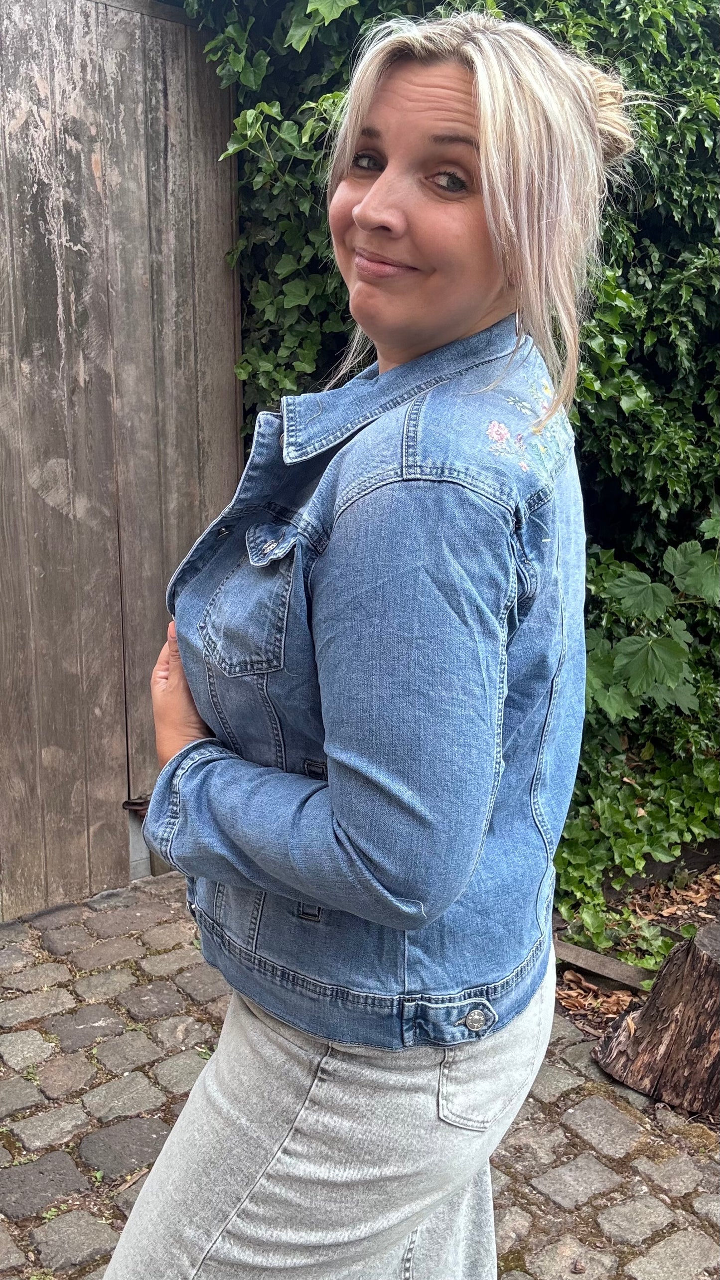 Floral jeansvest
