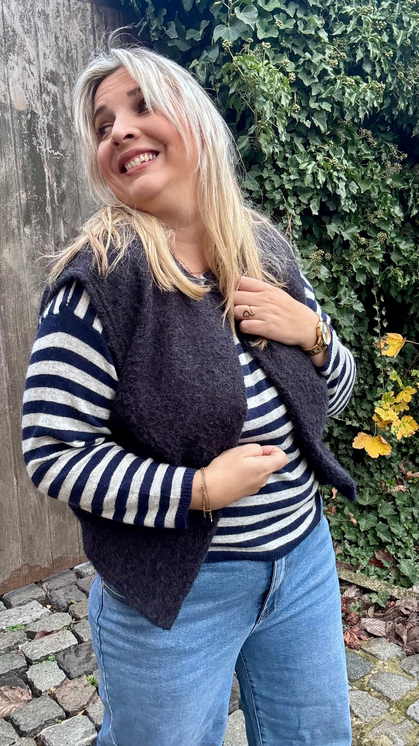 Navy/grijs striped pull