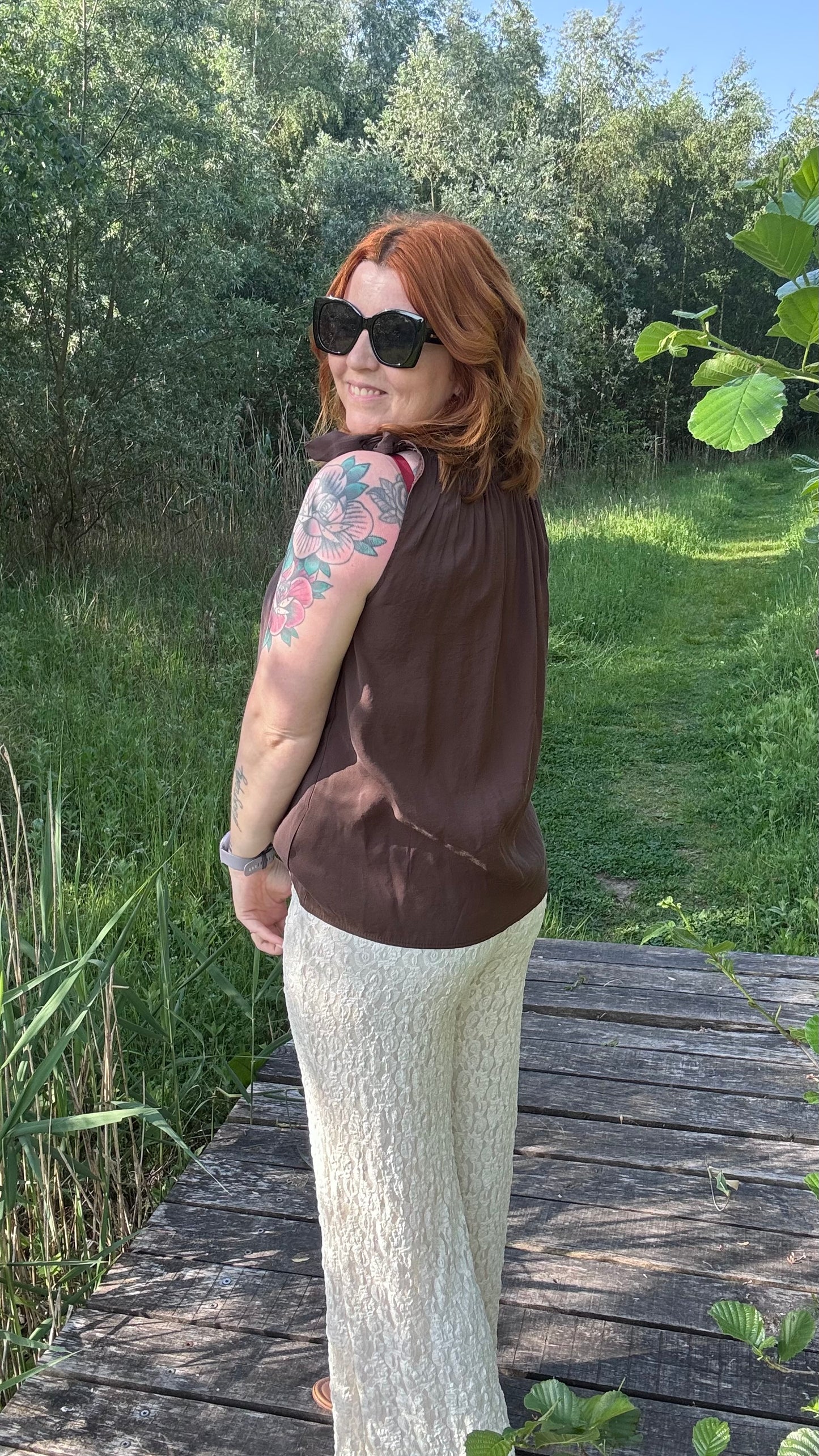 Shoulder bow top - Chocolat
