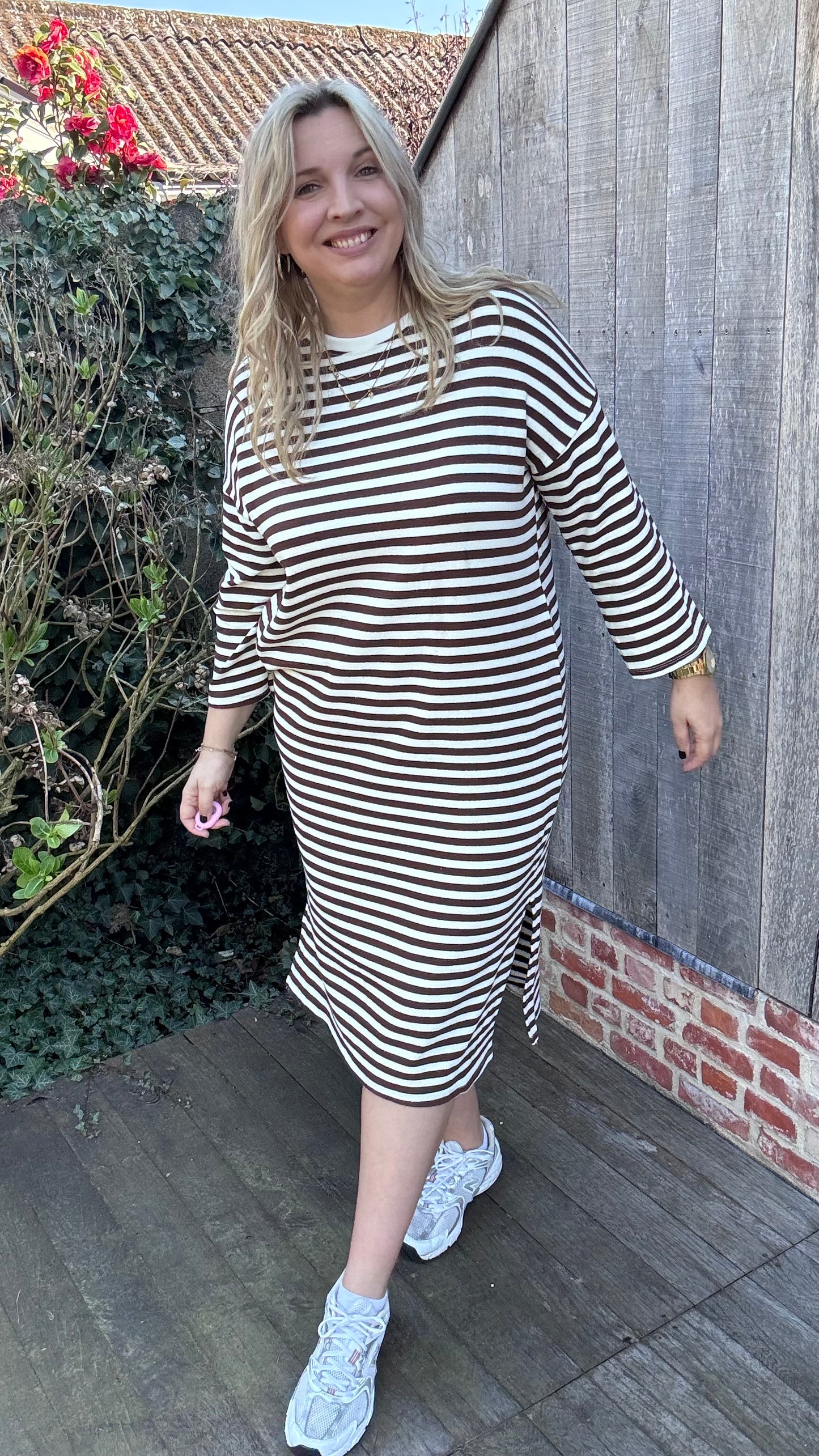 Happy stripes jurk - Bruin