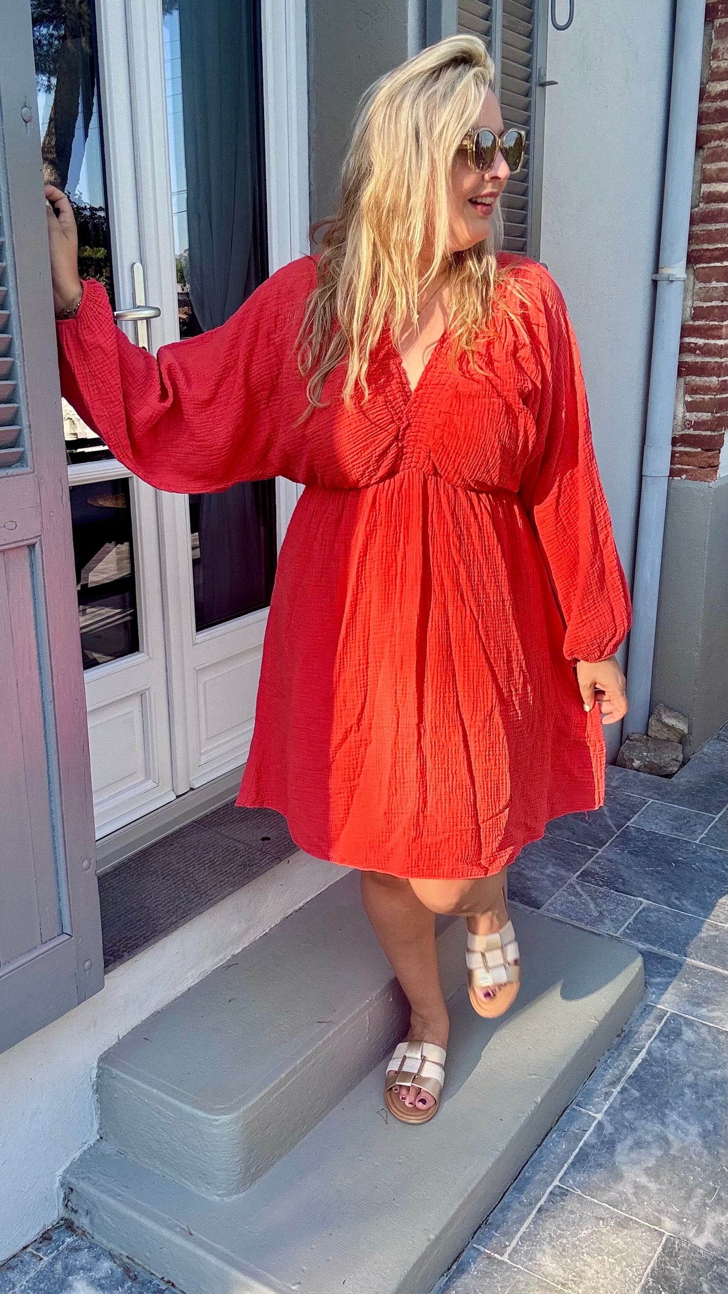 Sella jurk koraalrood