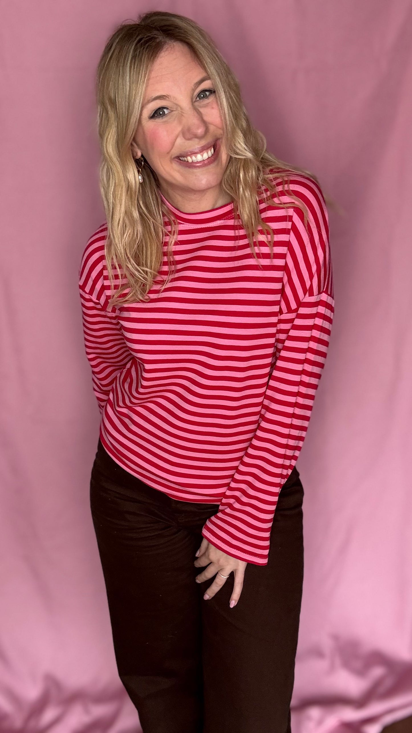 Happy stripes trui- rood/roze