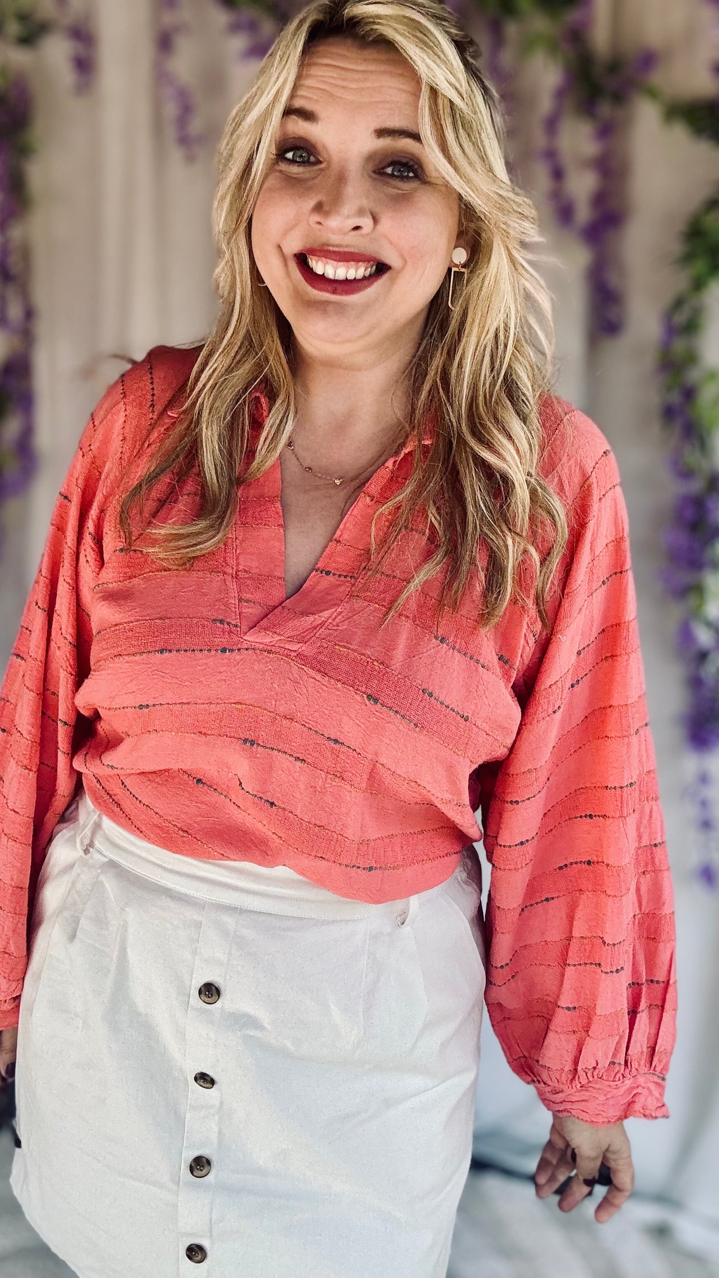 Striped elegance blouse koraal