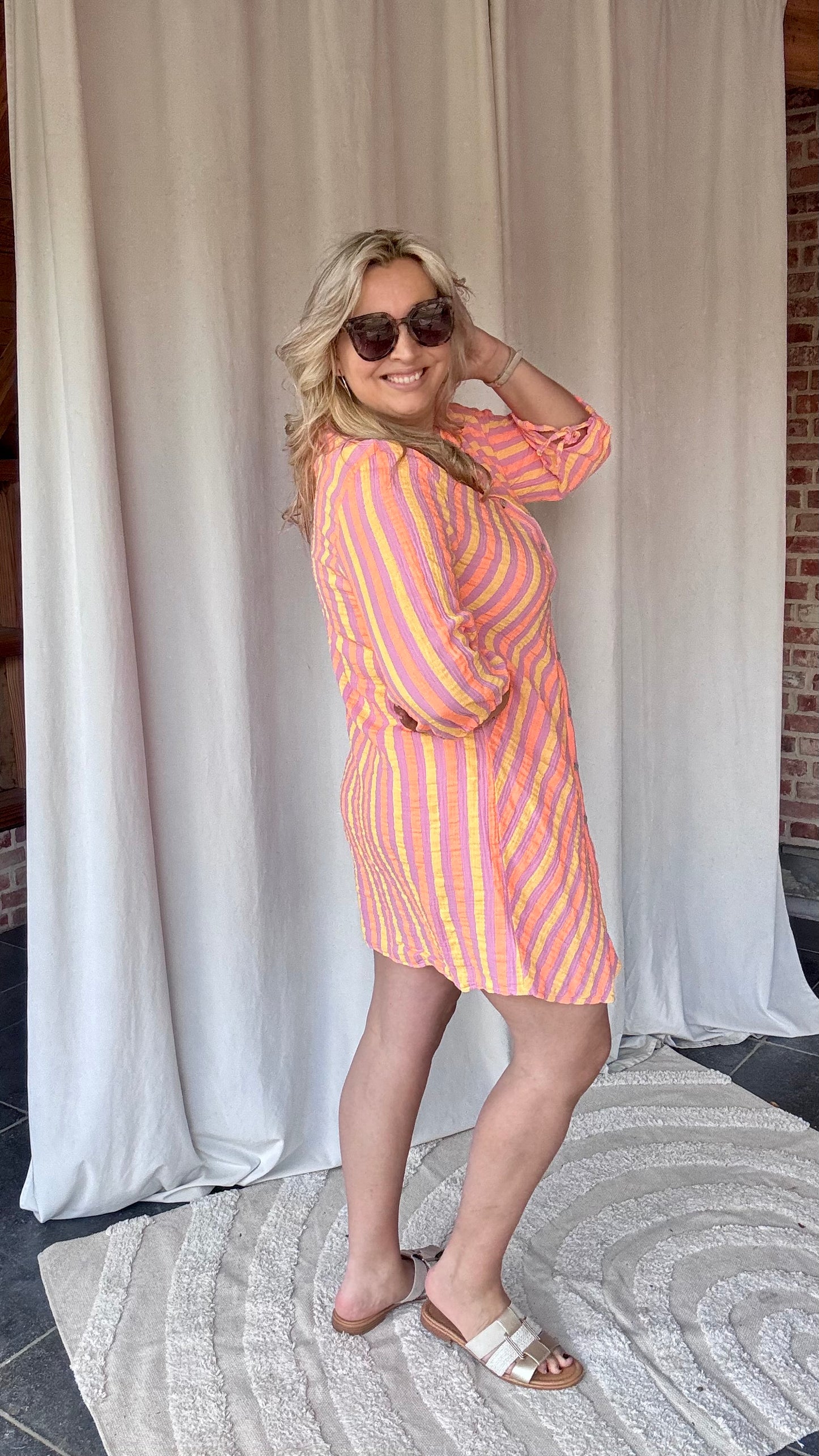 Fluo Striped jurk oranje