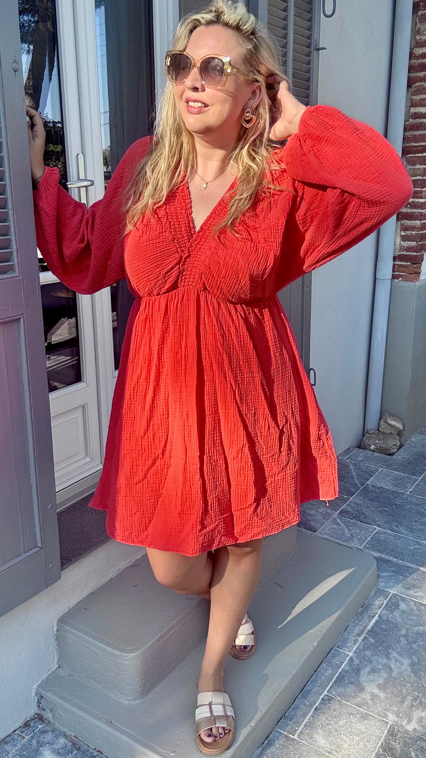 Sella jurk koraalrood