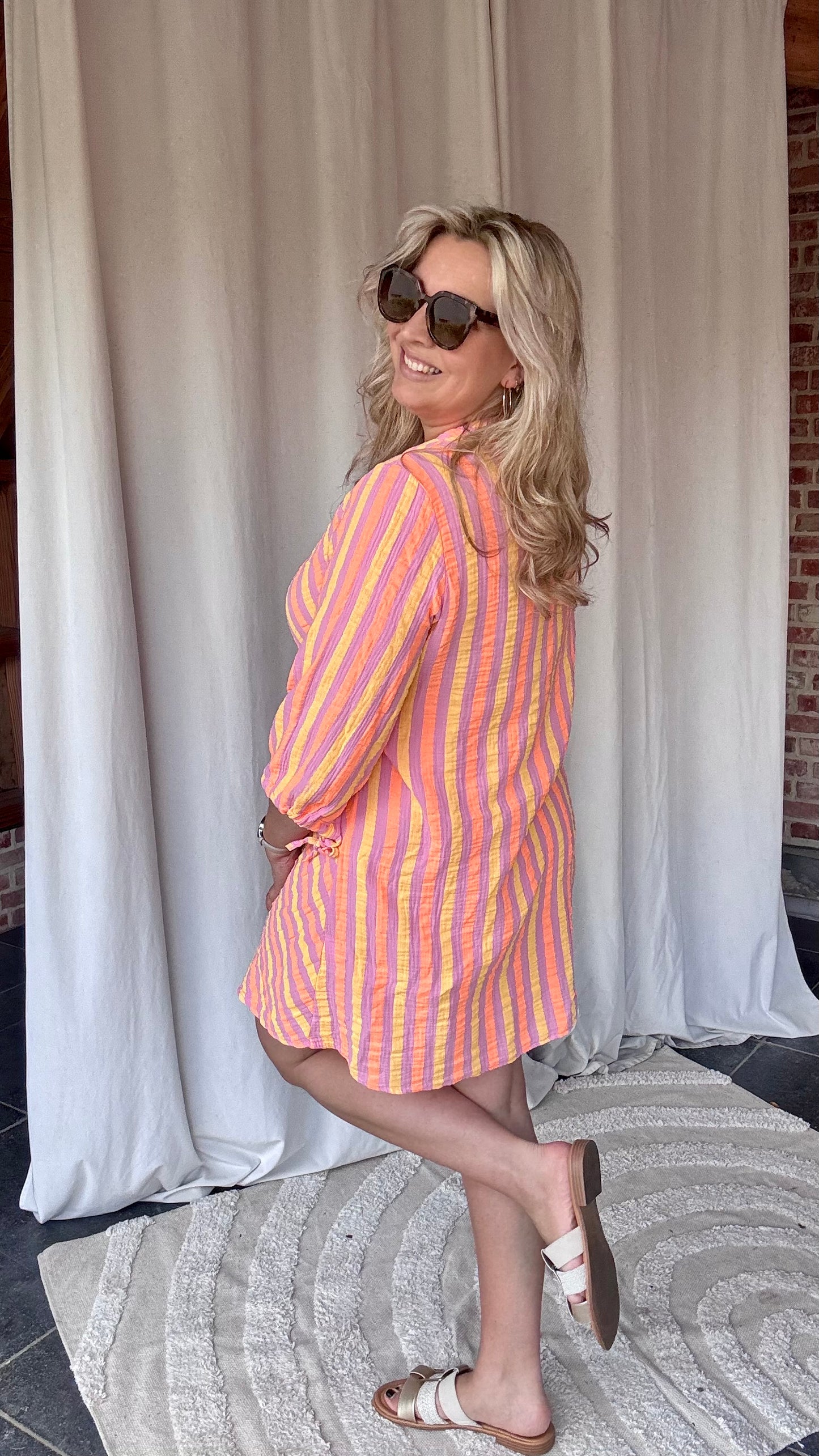 Fluo Striped jurk oranje