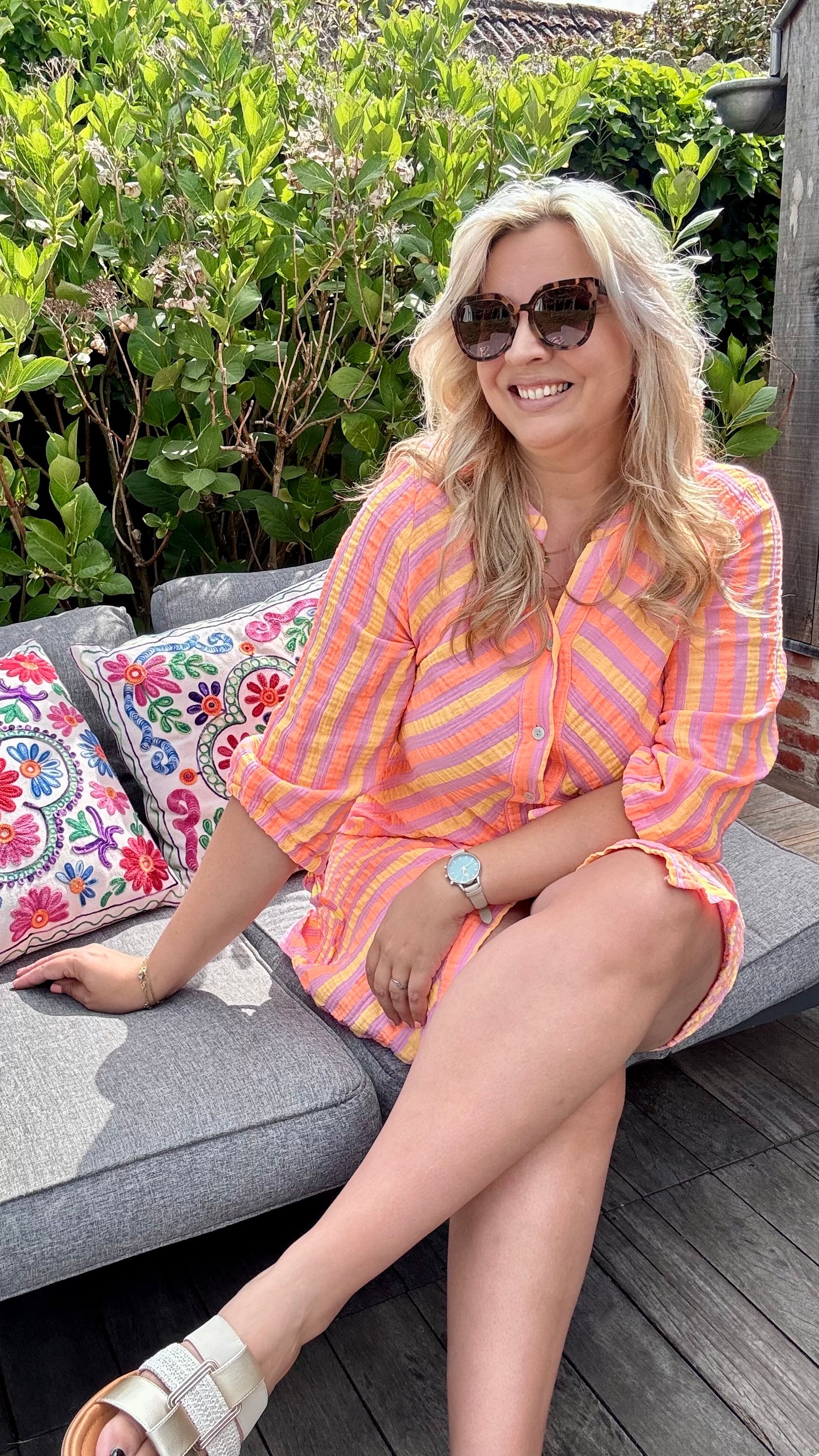 Fluo Striped jurk oranje