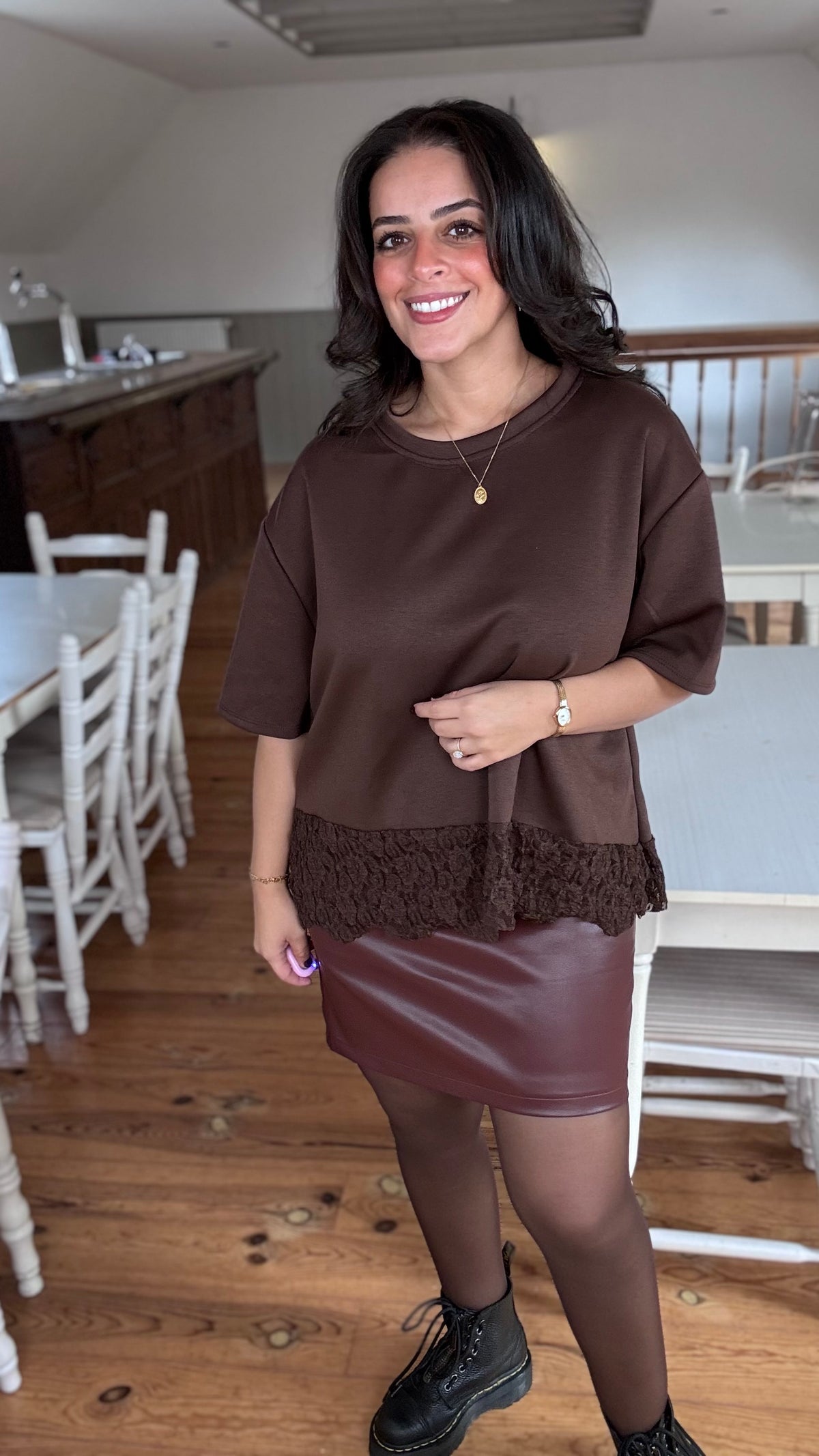 Soft lace shirt - Bruin