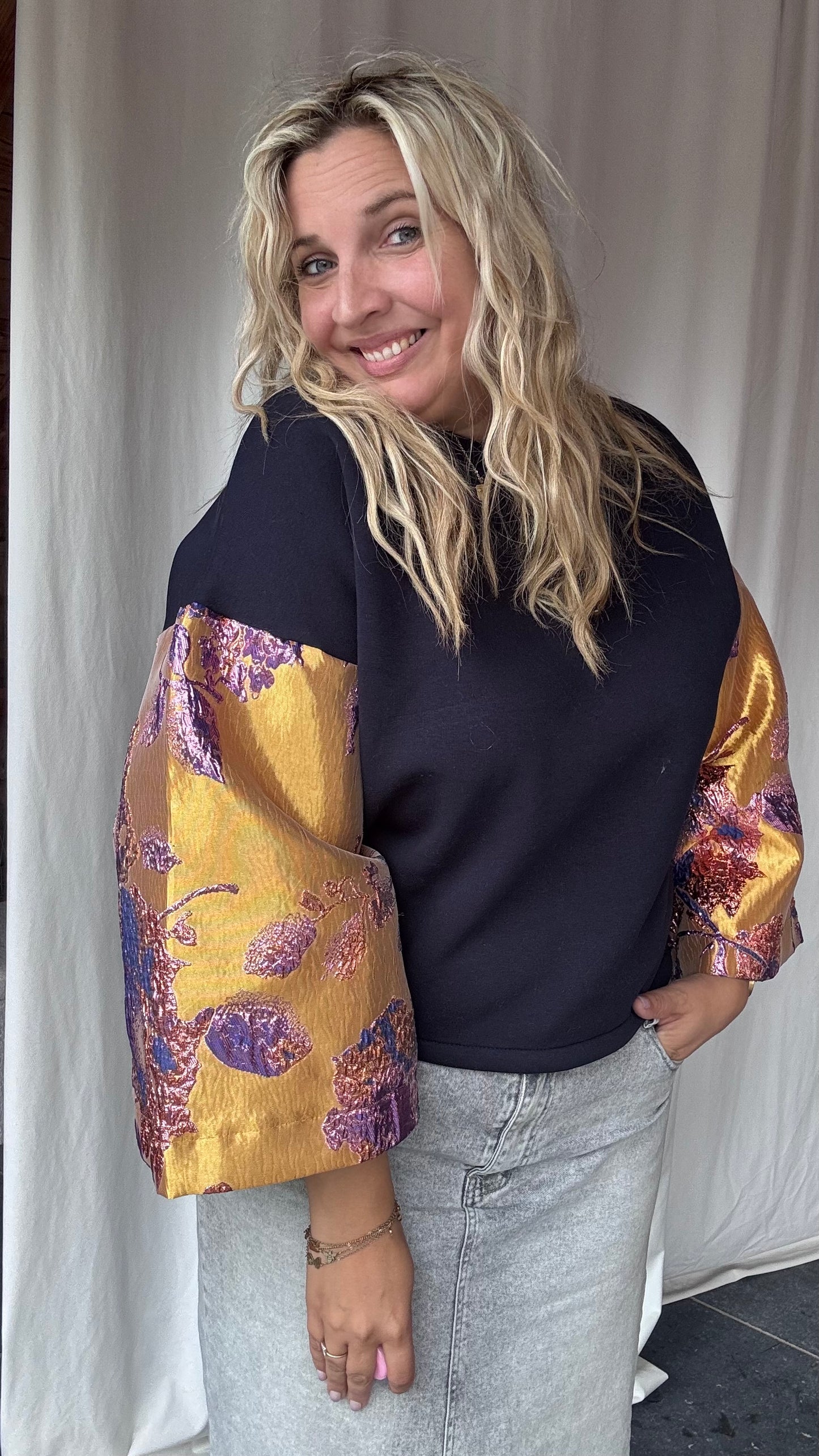 Shimmer sweater - Navy/goud