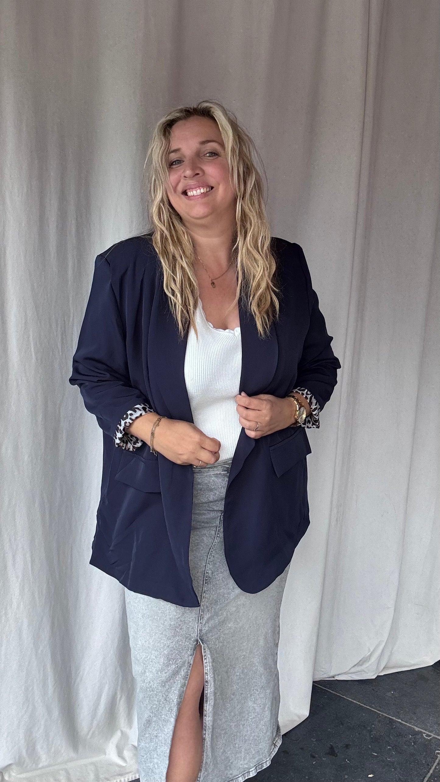 Leopard touch blazer donkerblauw