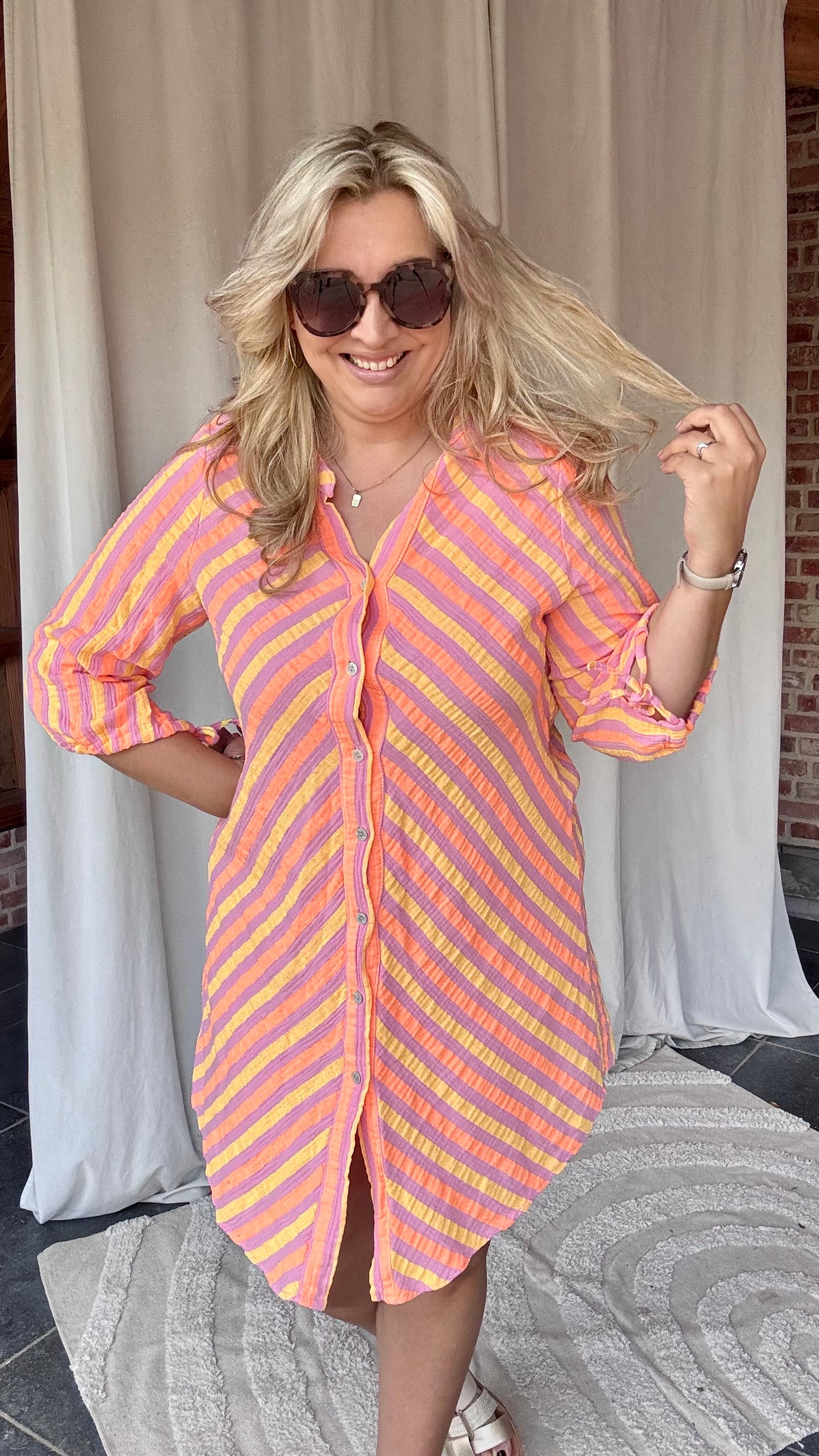 Fluo Striped jurk oranje