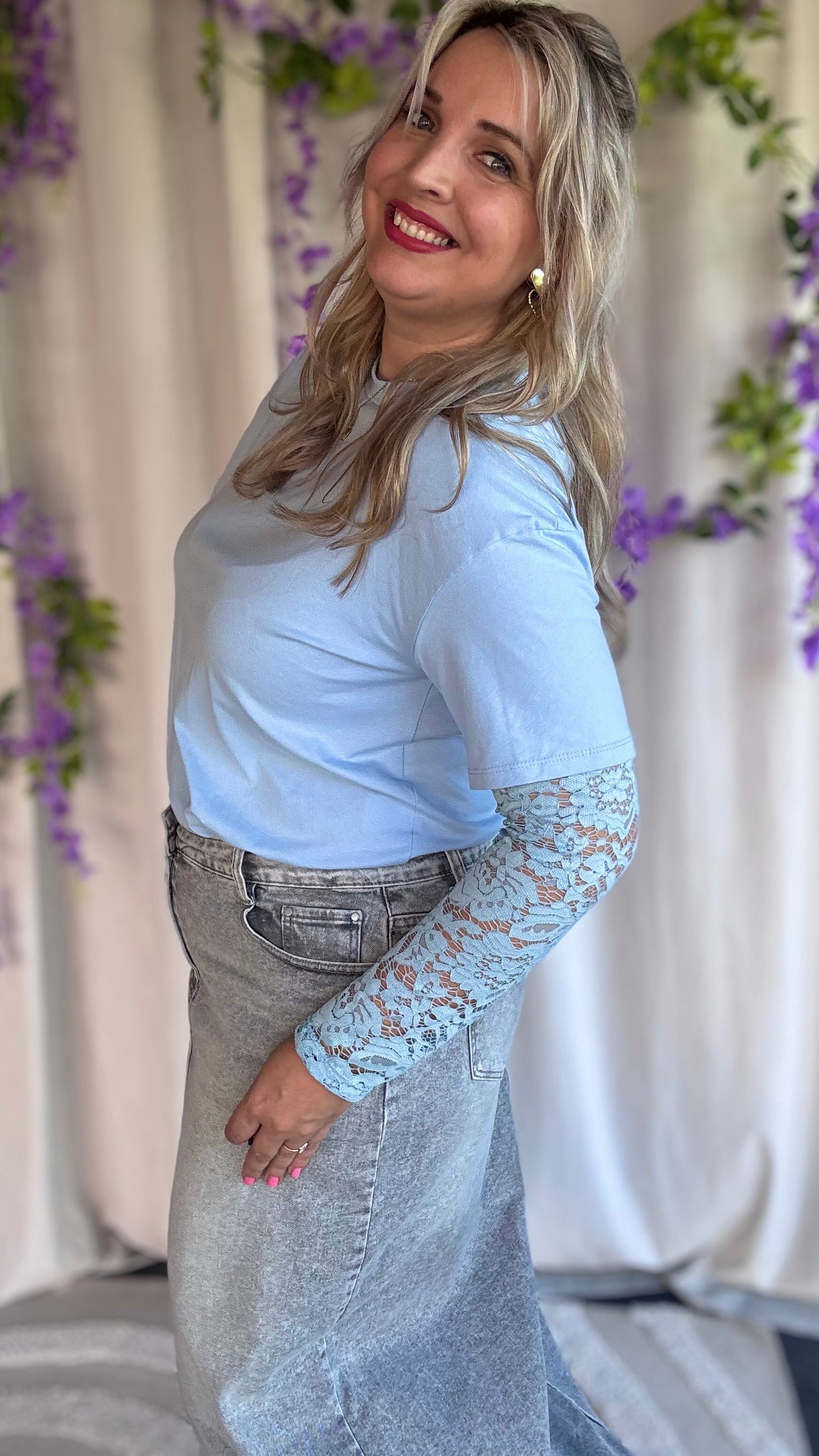 Lace love shirt babyblauw