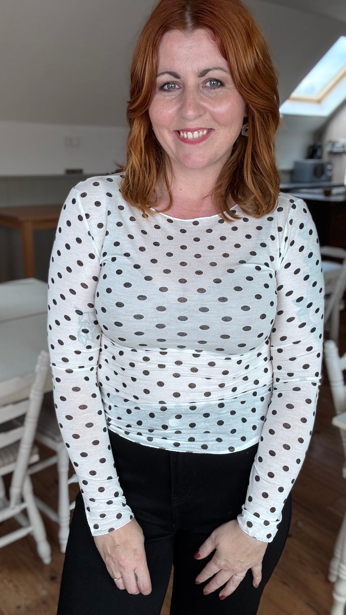 Cashmere touch longsleeve - Wit dots