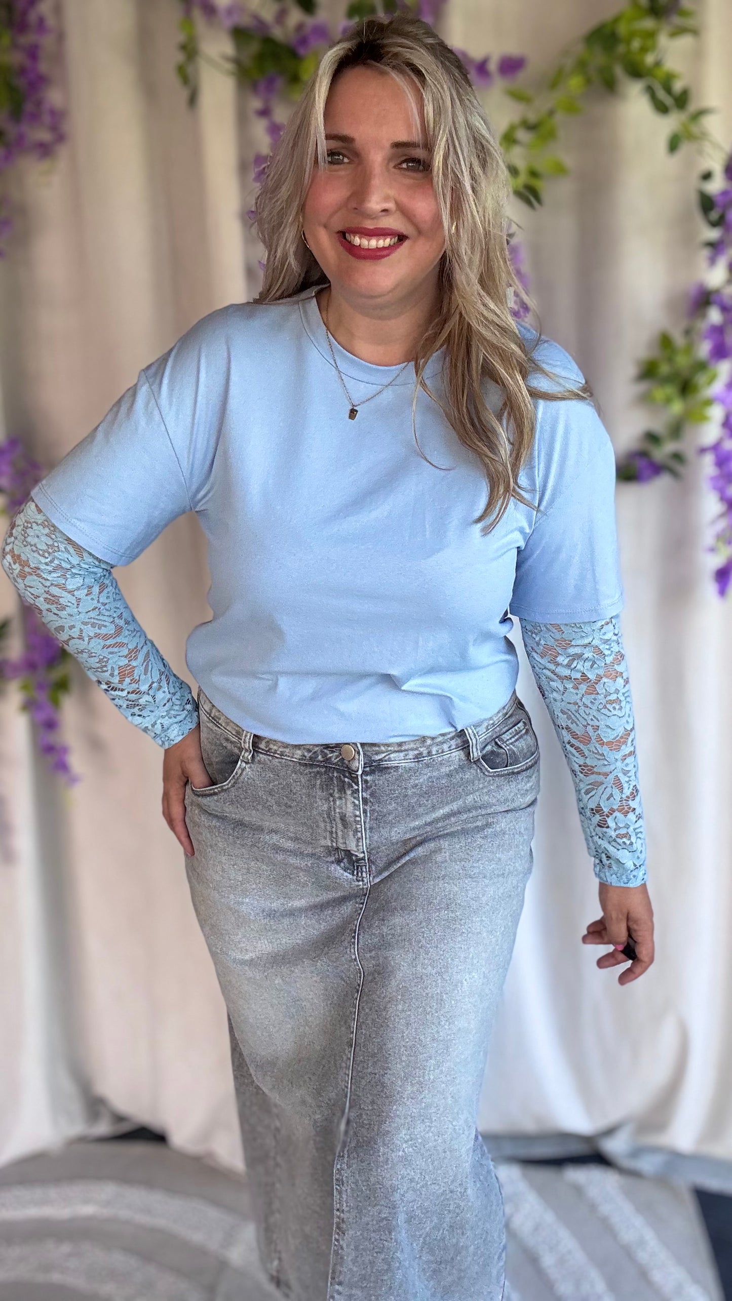 Lace love shirt babyblauw