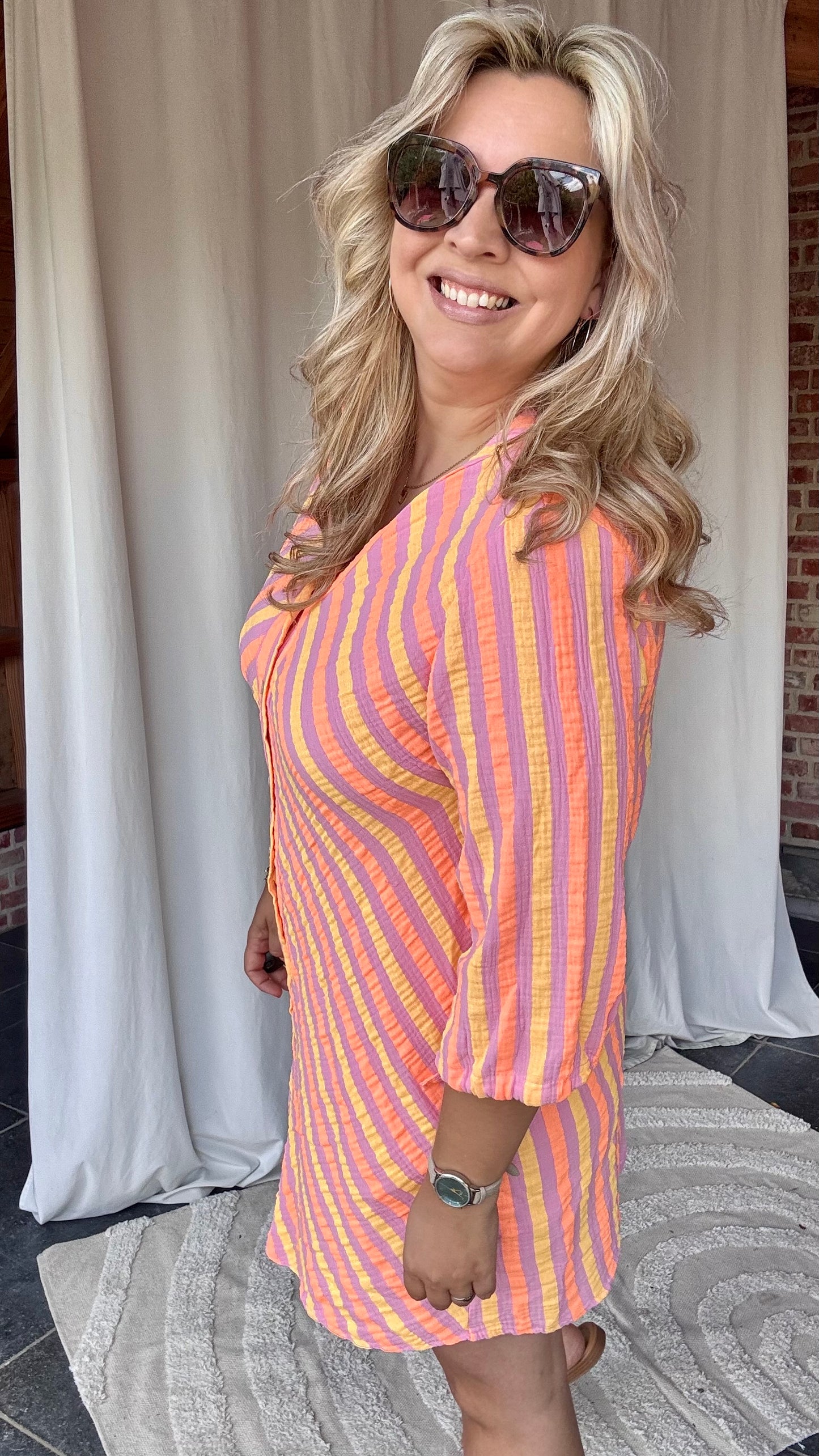 Fluo Striped jurk oranje