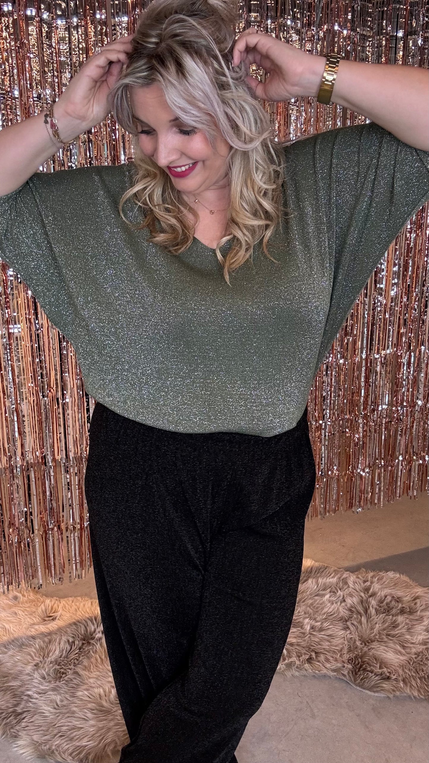 Sparkle V-neck trui- Kaki