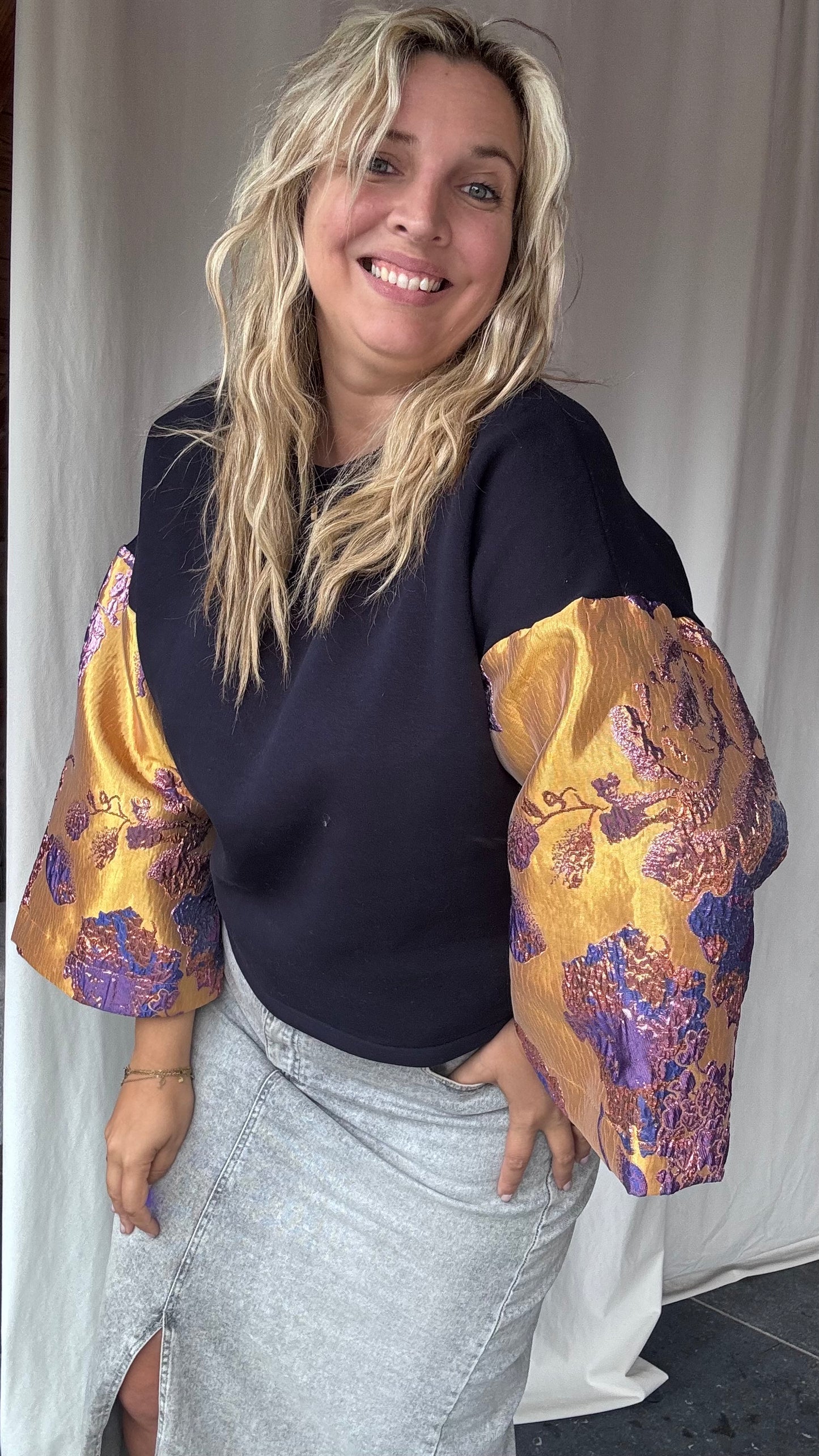 Shimmer sweater - Navy/goud