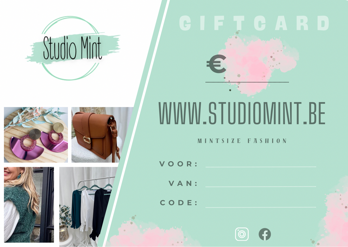 Studio Mint Fysieke cadeaubon (enkel te gebruiken in de fysieke winkel)