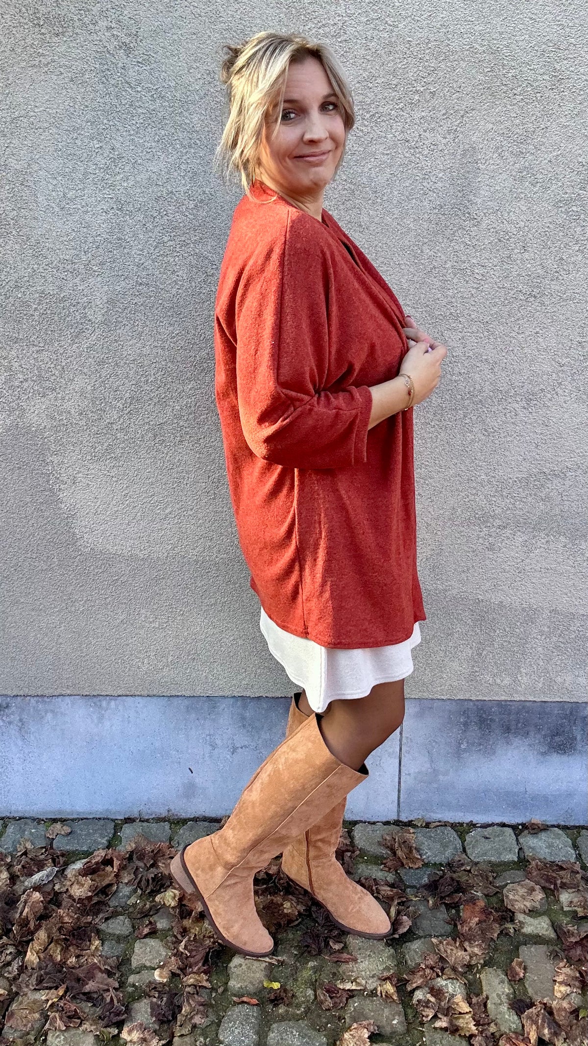 Basic long Cardigan - Roest