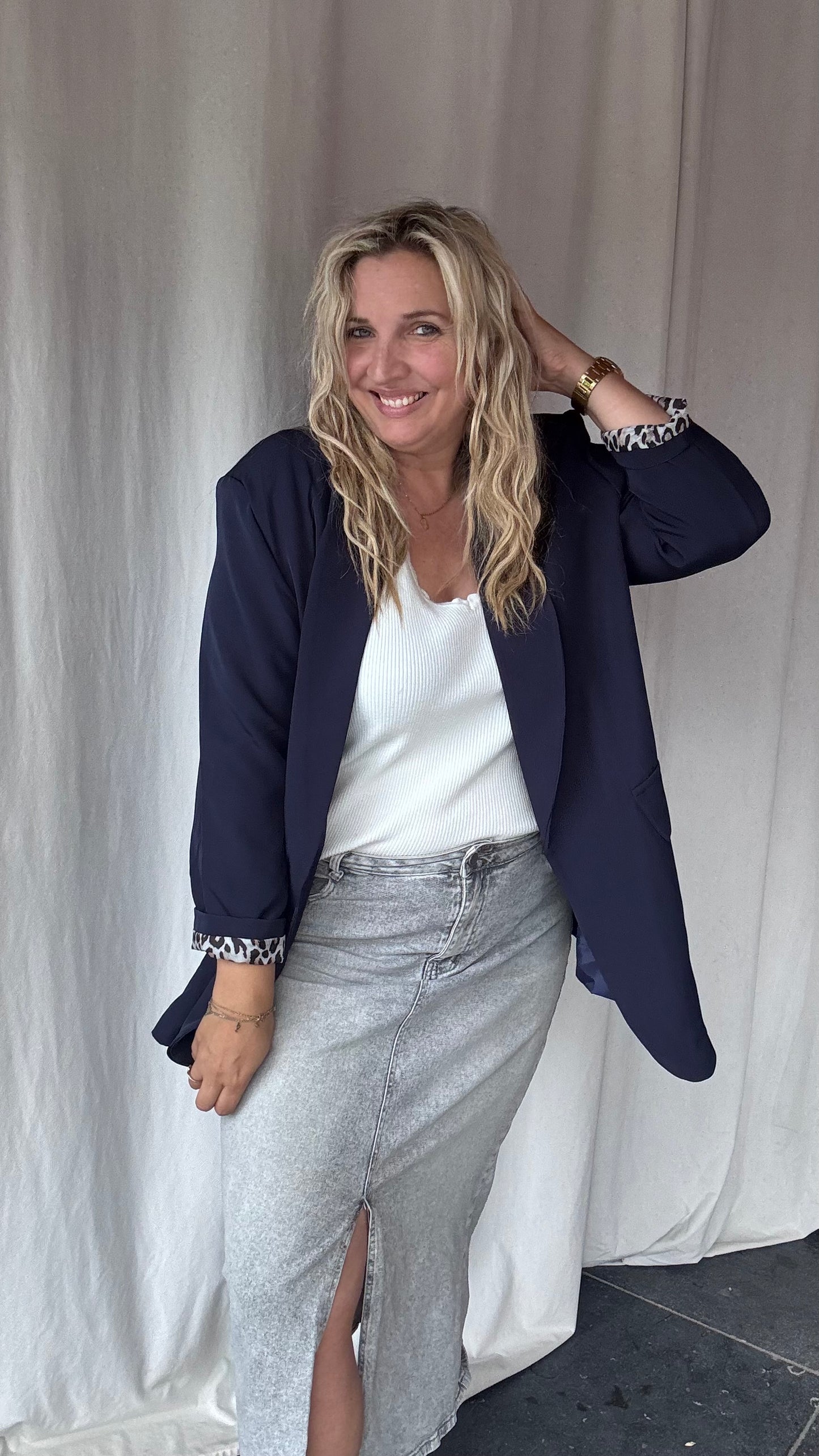 Leopard touch blazer donkerblauw