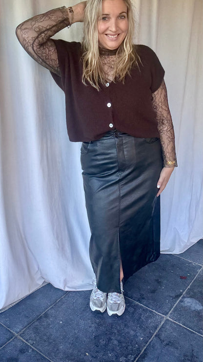 Curvy leather rok - Zwart
