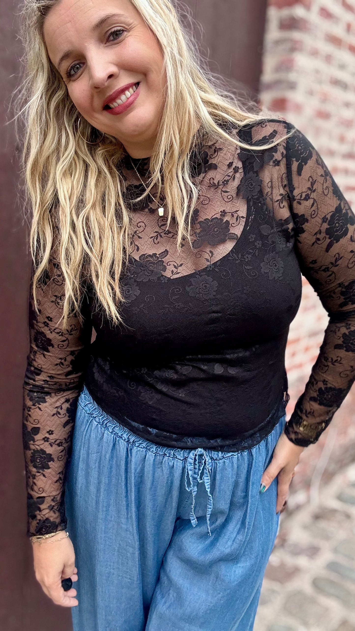Black flower mesh top