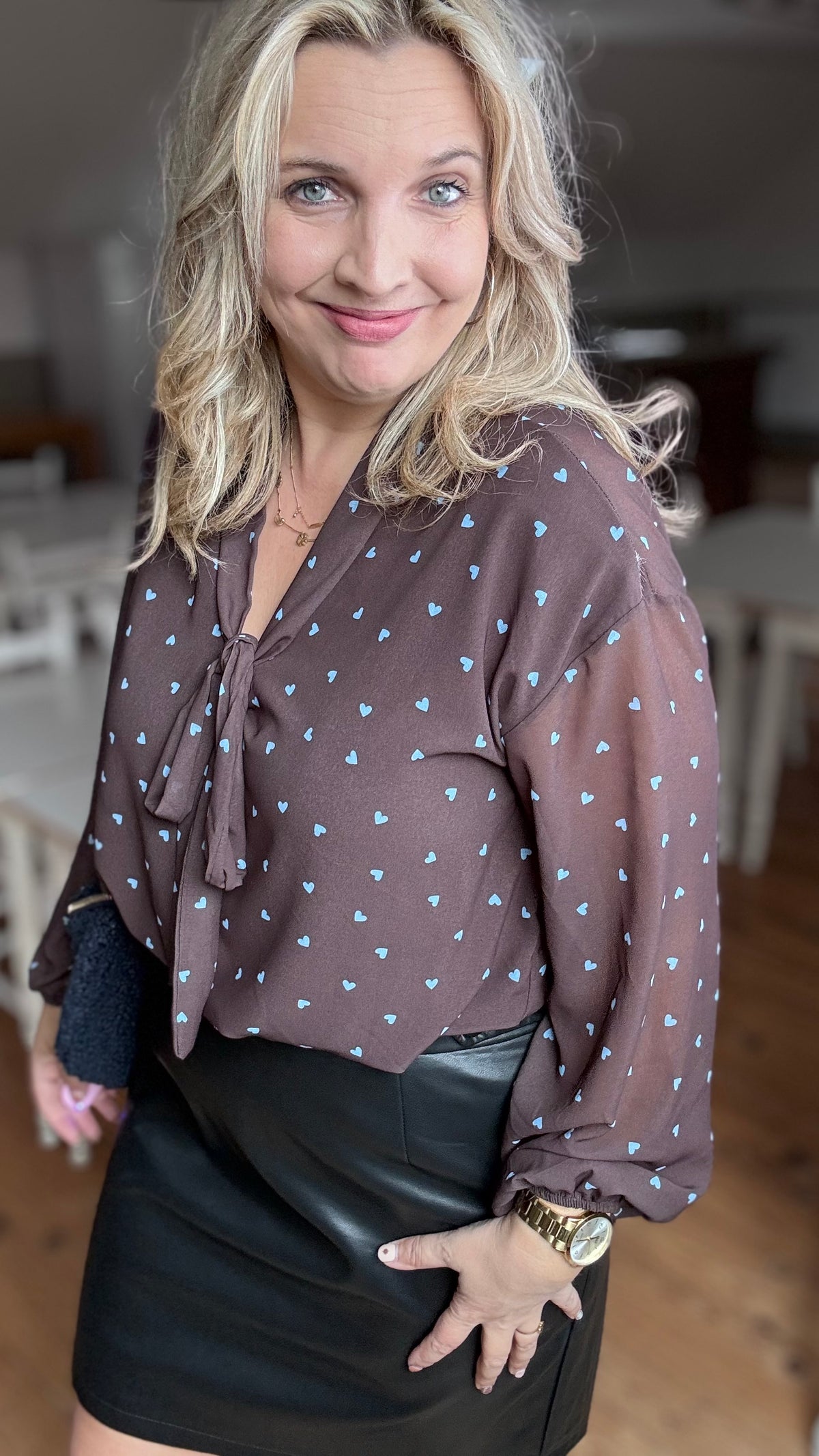Polka heart blouse - Bruin