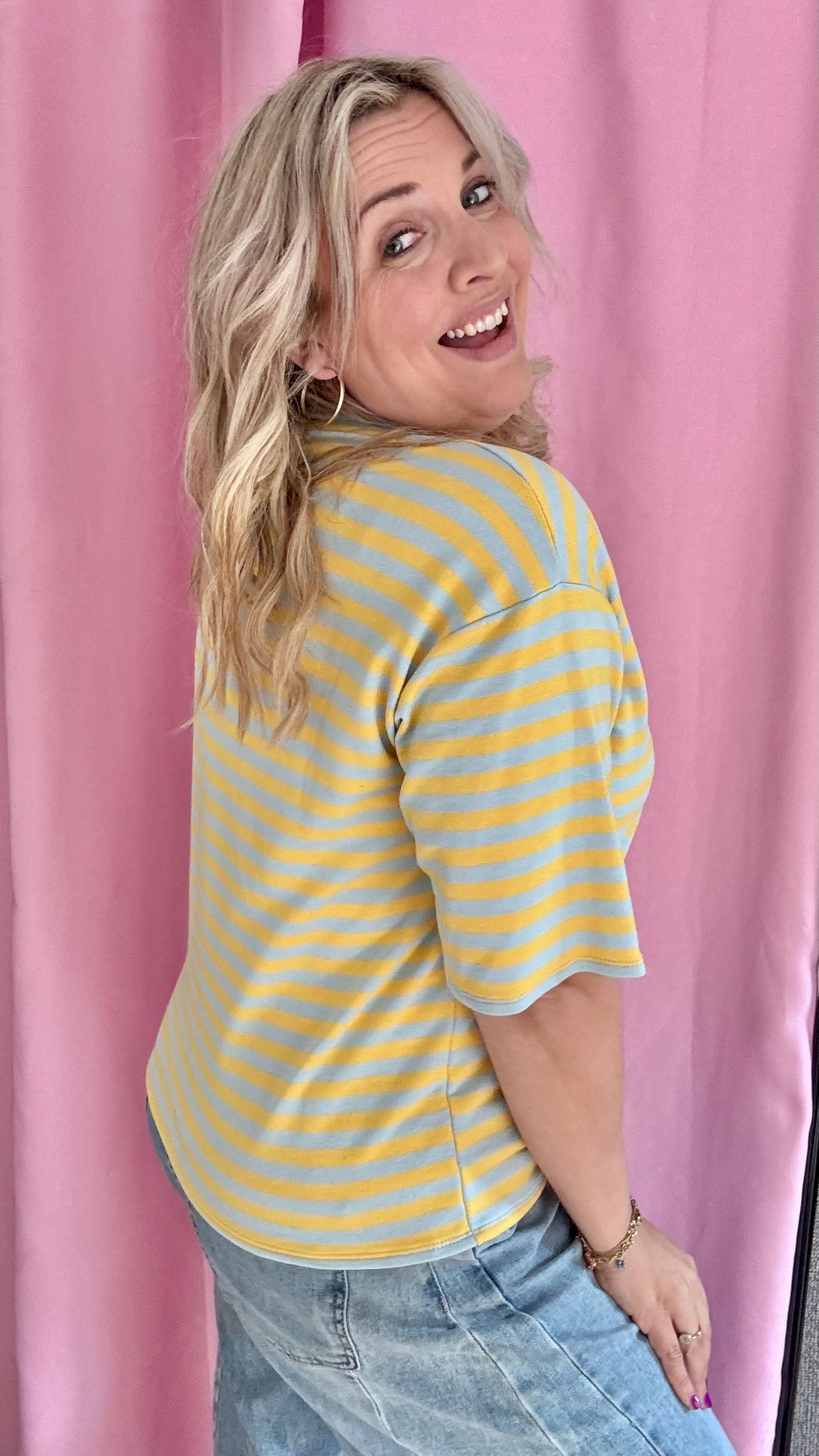 V shirt stripes - Blauw/geel