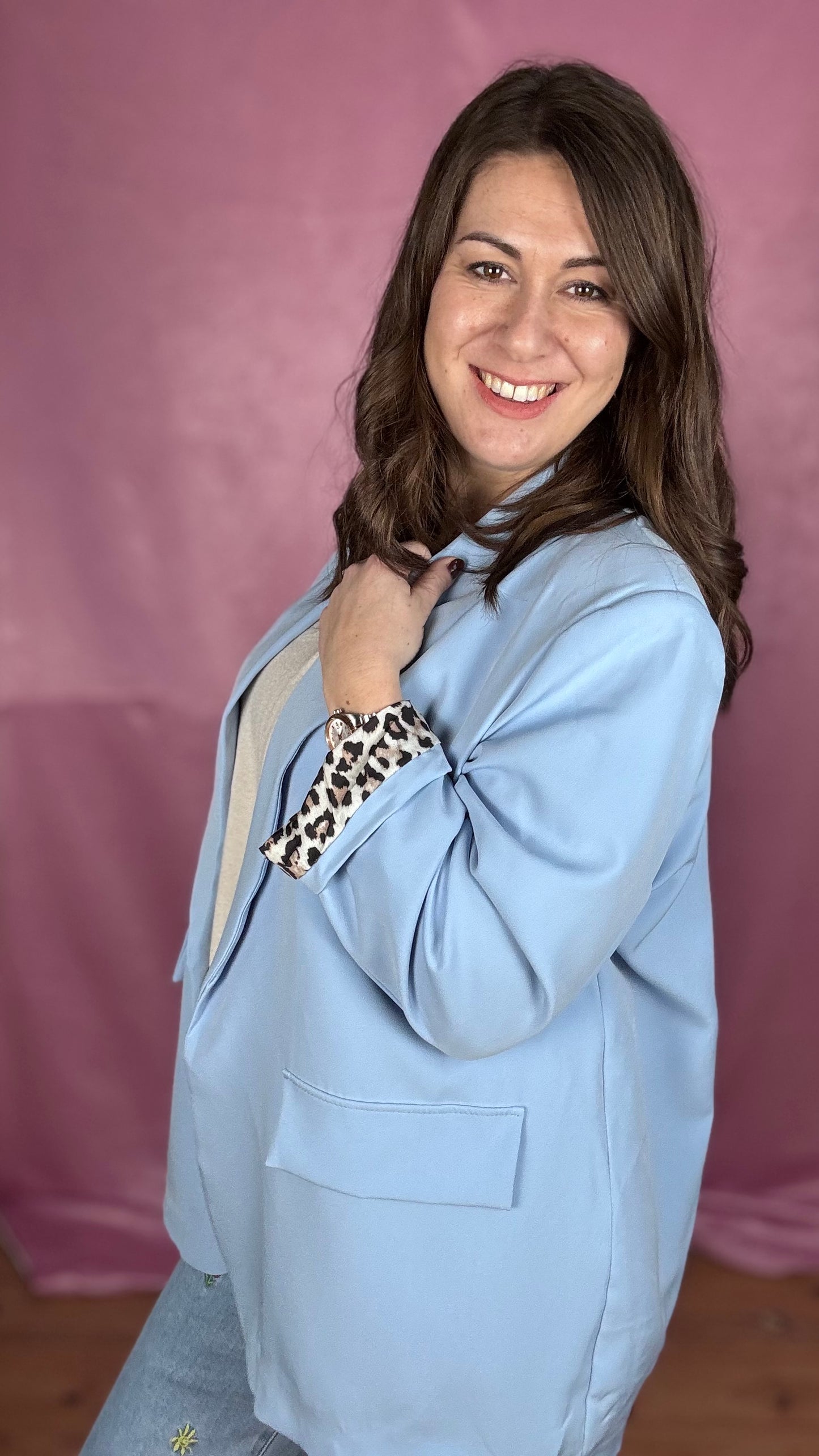 Leopard touch blazer - Babyblauw