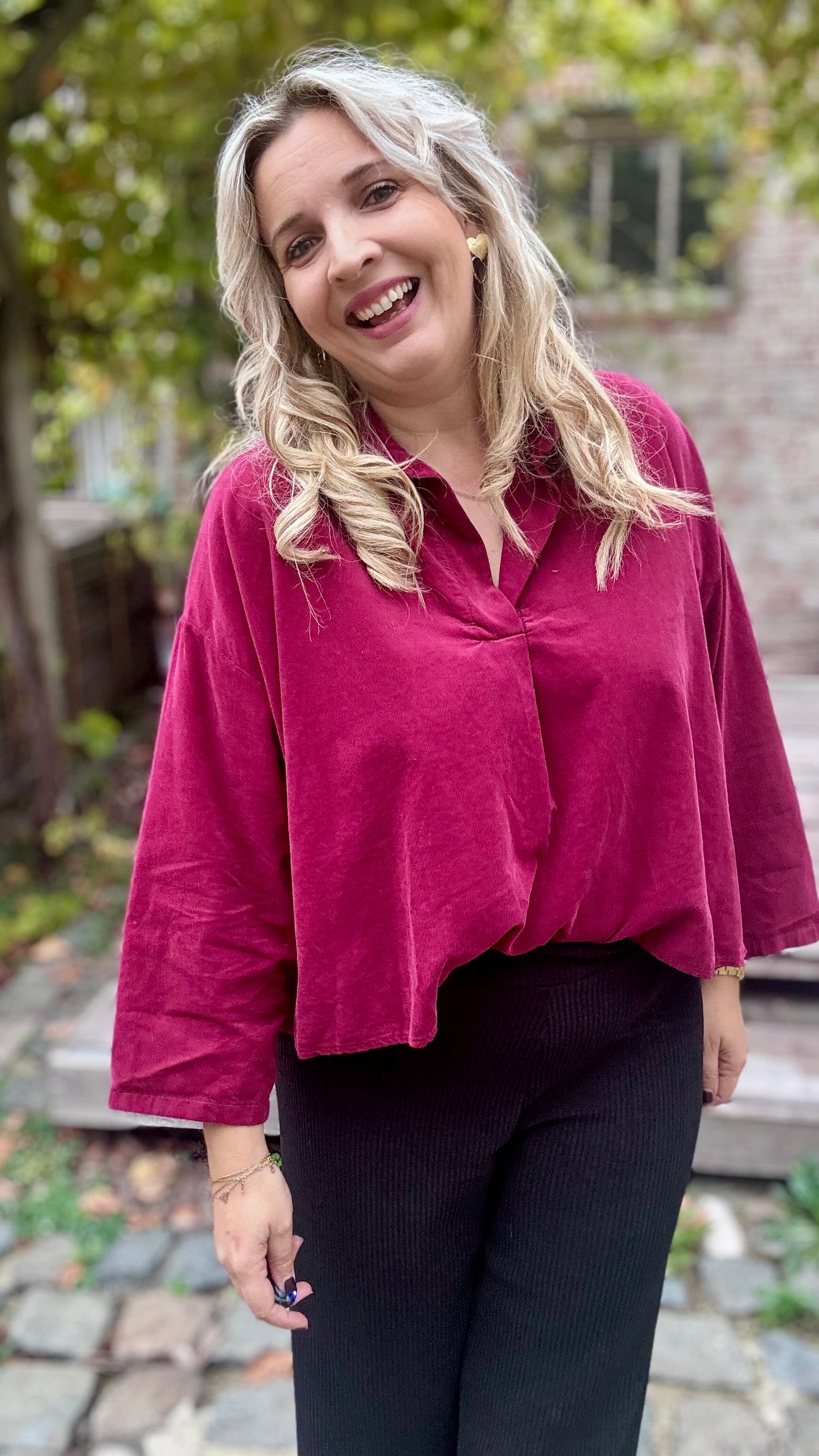 Fine ribbed blouse - Wijnrood