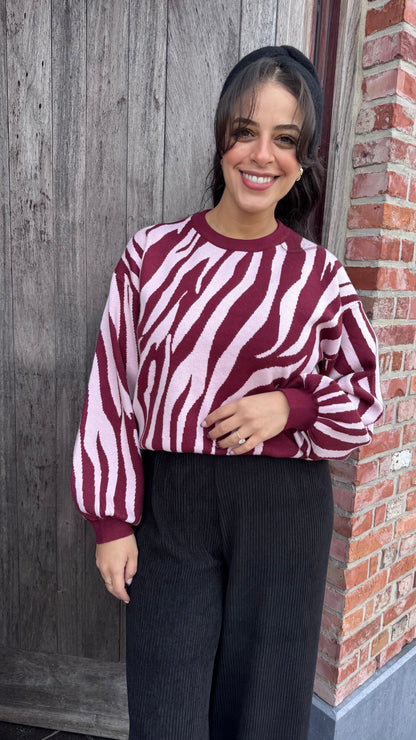 Zebra trui - Burgundy