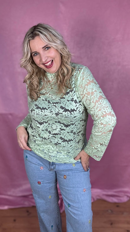Fleur lace blouse - Mintgroen