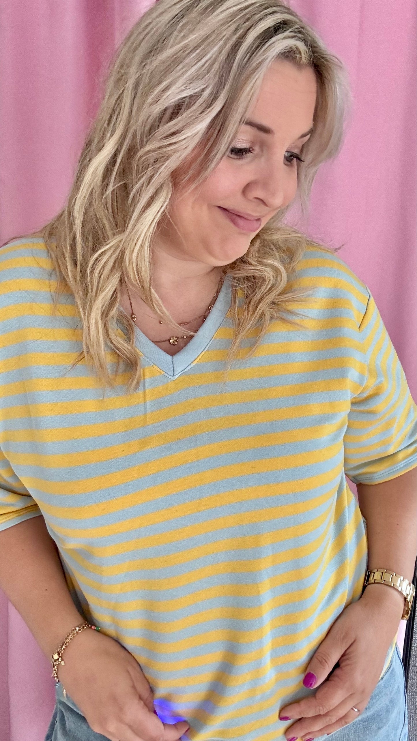 V shirt stripes - Blauw/geel
